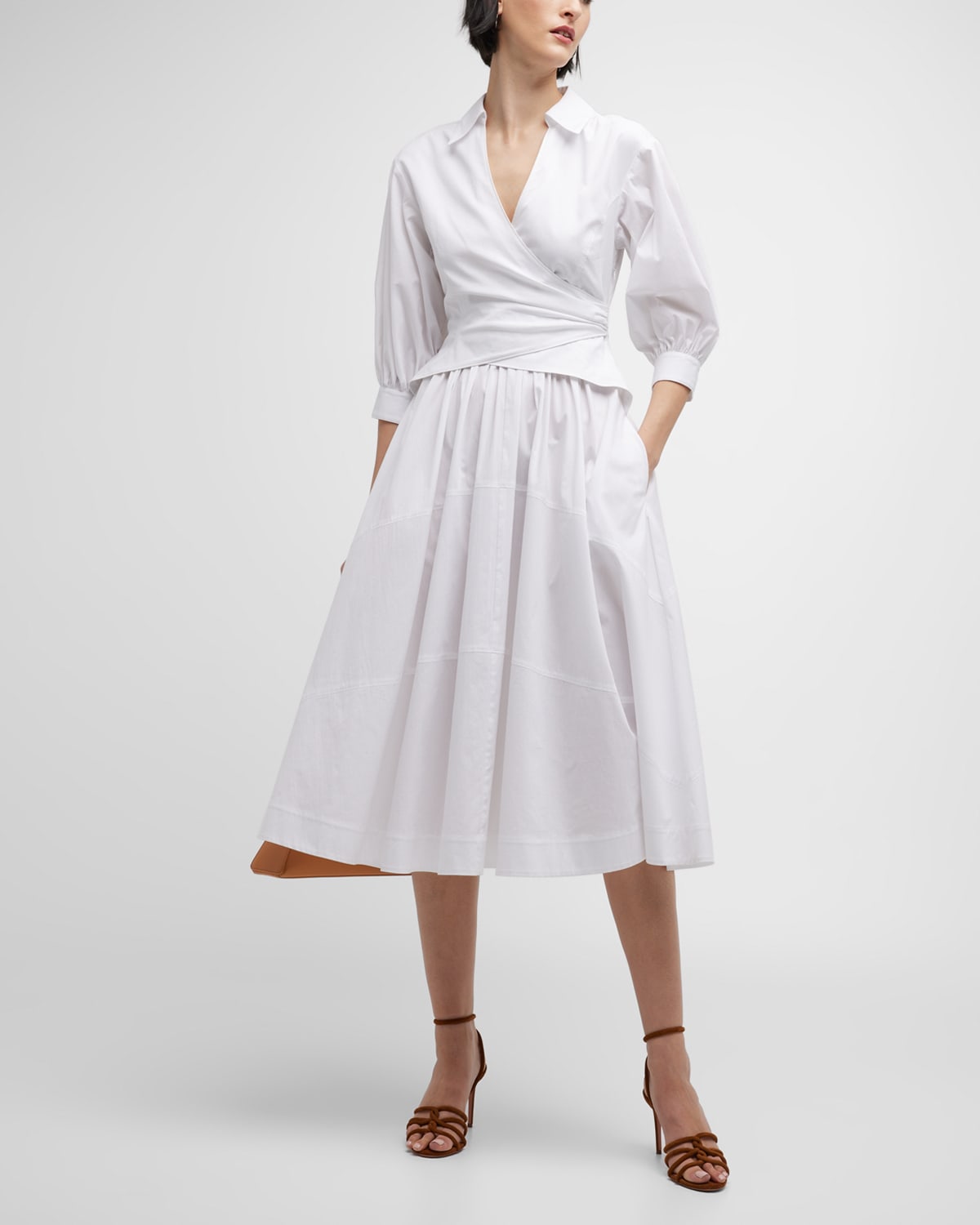 Cinq a Sept Serena Faux-Wrap Midi Silk Dress | Neiman Marcus