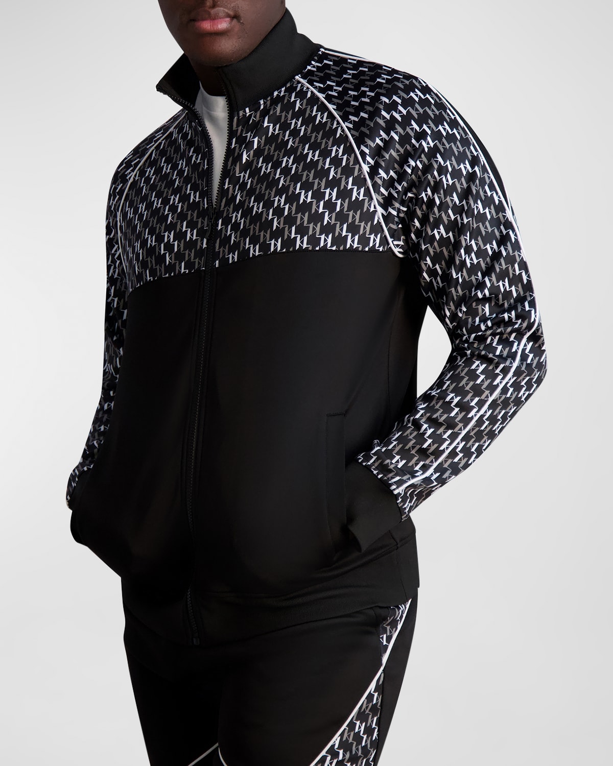 Karl Lagerfeld Paris Men's Scuba Track Jacket With Signature Logo