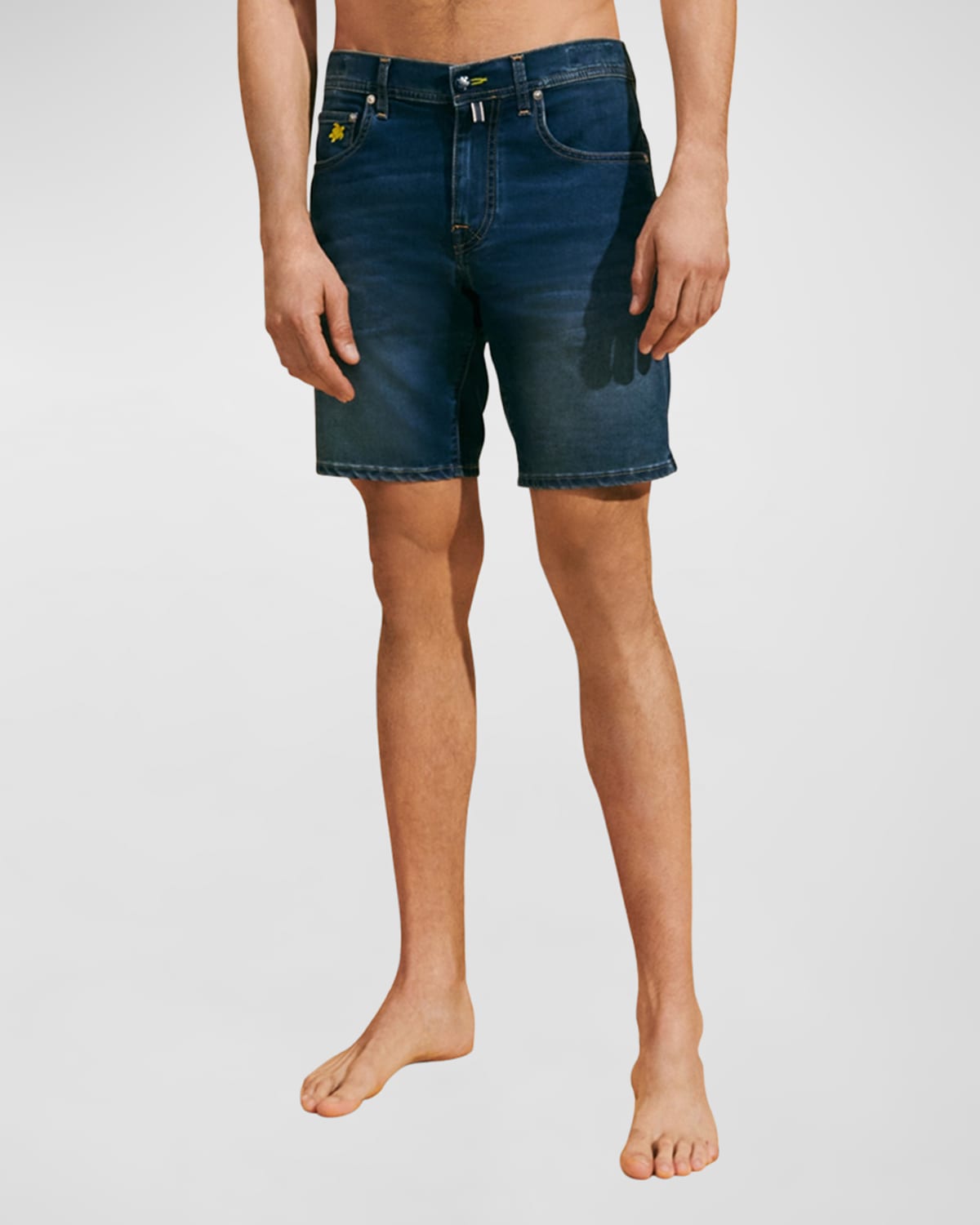 Dolce&Gabbana Men's Distressed Denim Plaque Shorts Neiman Marcus