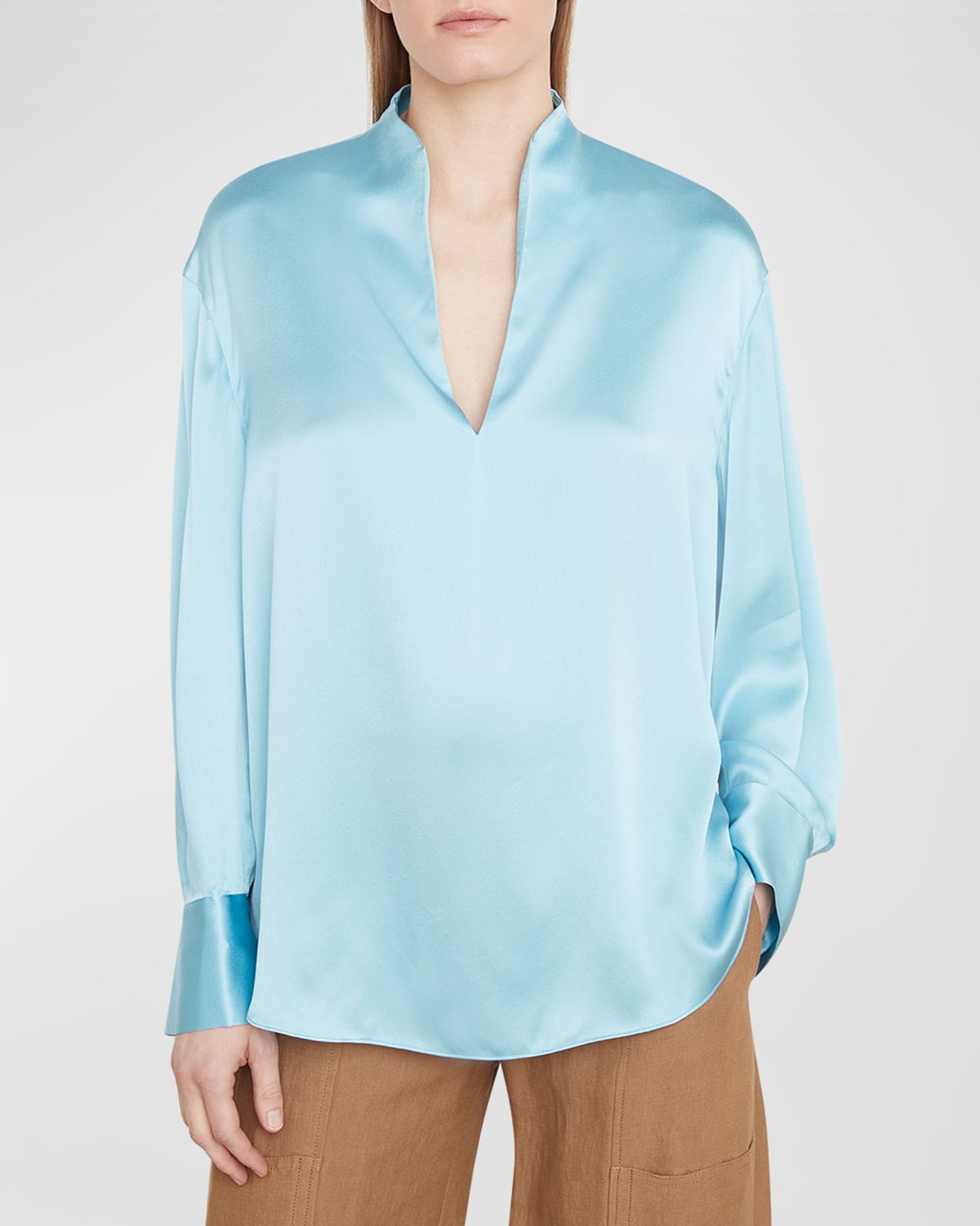 Vince Long-Sleeve Jewel Silk Blouse | Neiman Marcus