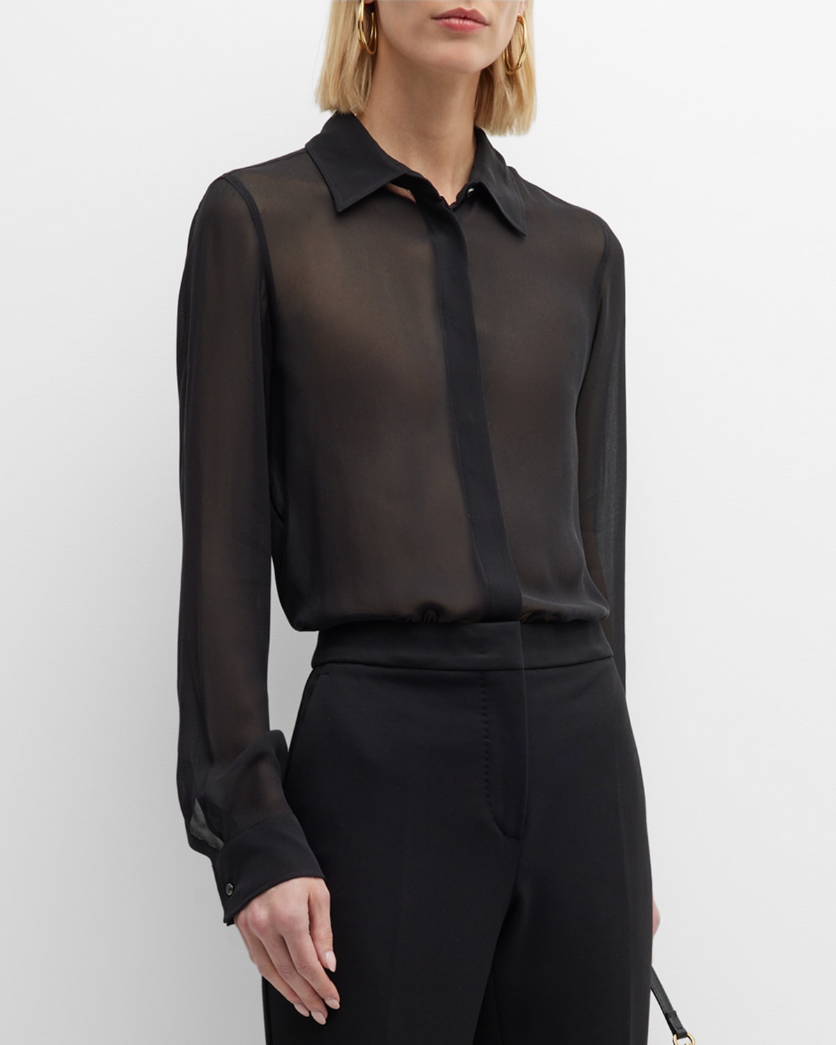Paskal Sheer Collared Ruffle Blouse Neiman Marcus