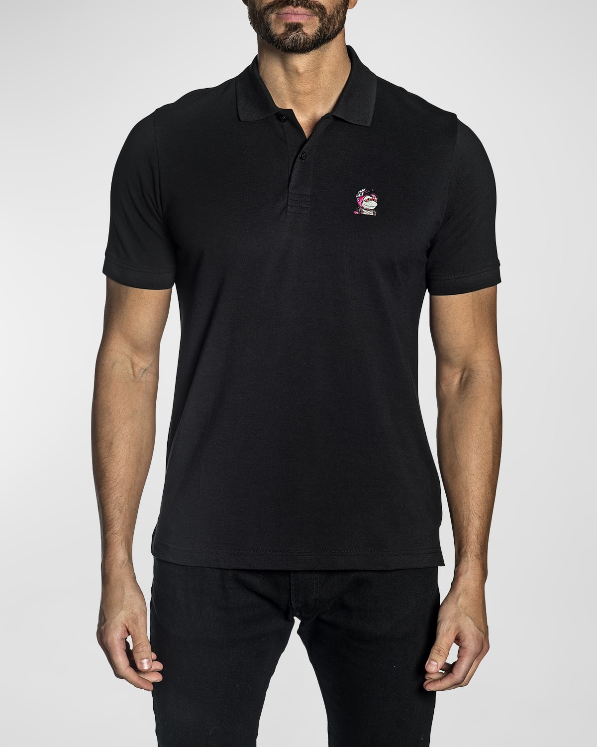 Jared Lang Men's NFT Embroidered Pima Cotton Polo Shirt | Neiman Marcus
