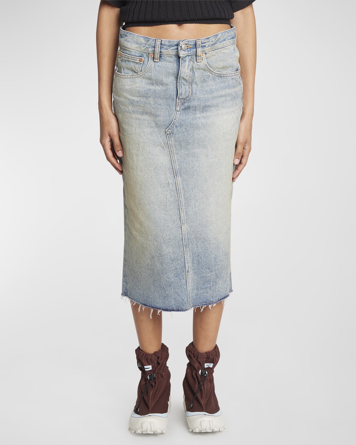 Moschino Jeans Ruffled Recycled Denim Midi Skirt Neiman Marcus