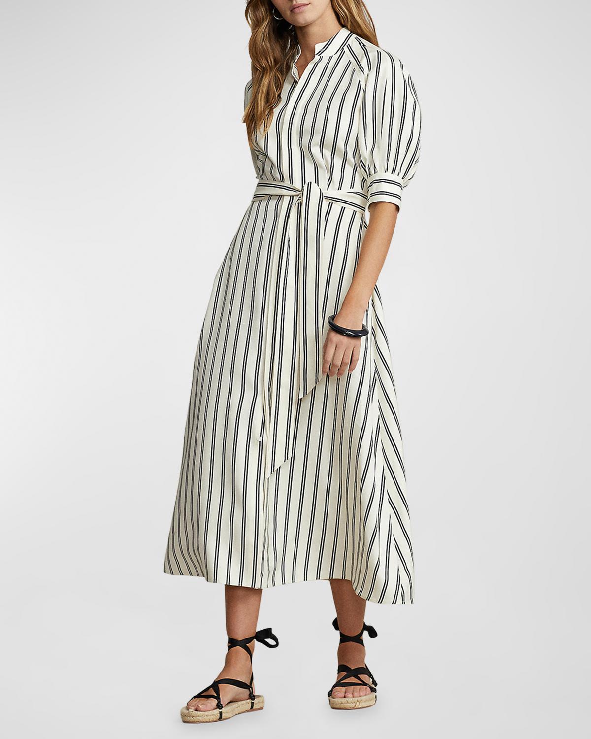 polo ralph lauren silk blend a line midi dress Striped Mulberry square neck a line rehearsal Band size:115 Polo Ralph Lauren midi