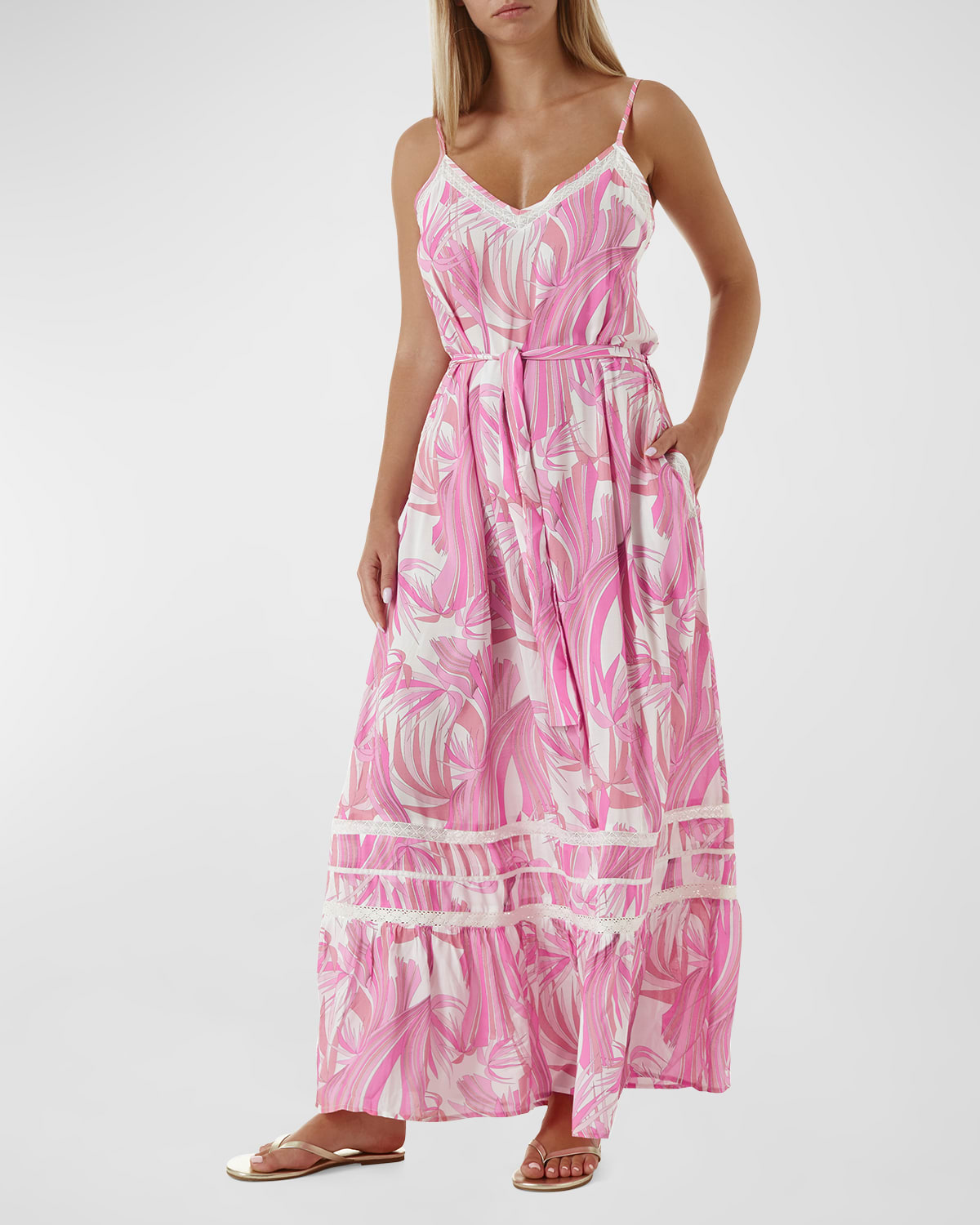 Bianca Tie-dye Ombre Gold Floral Print A-line Halterneck Maxi Dress main image 1