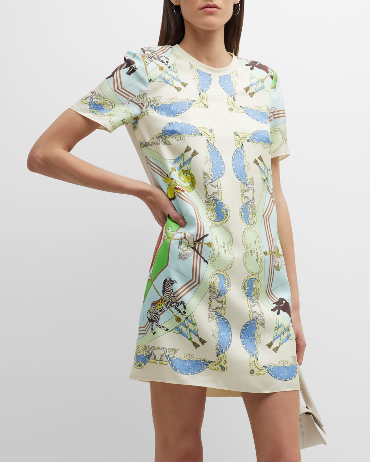 Tory Burch Printed Silk-Front T-Shirt Dress