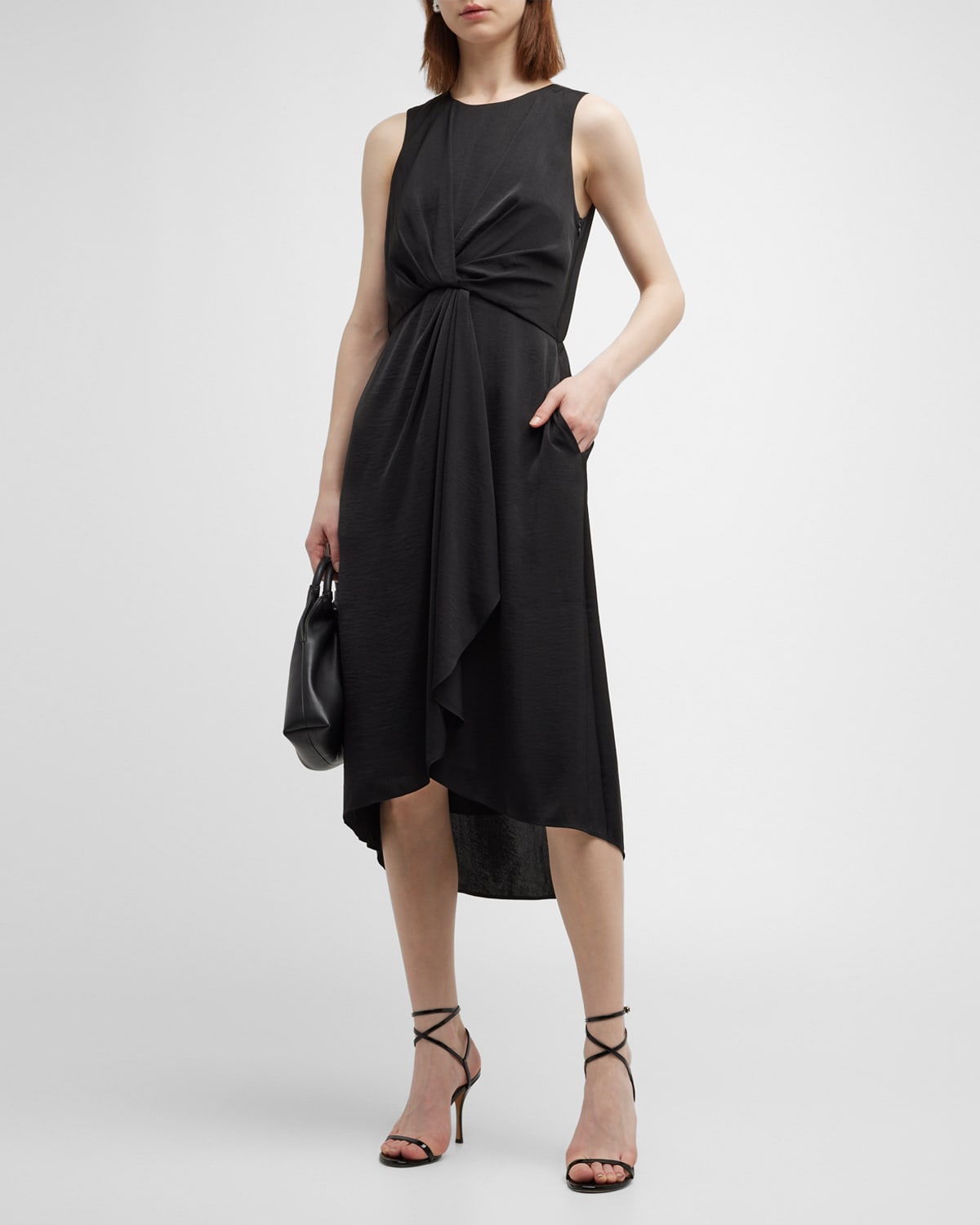 Emporio Armani Sleeveless Twist-Front Jersey Midi Dress | Neiman Marcus