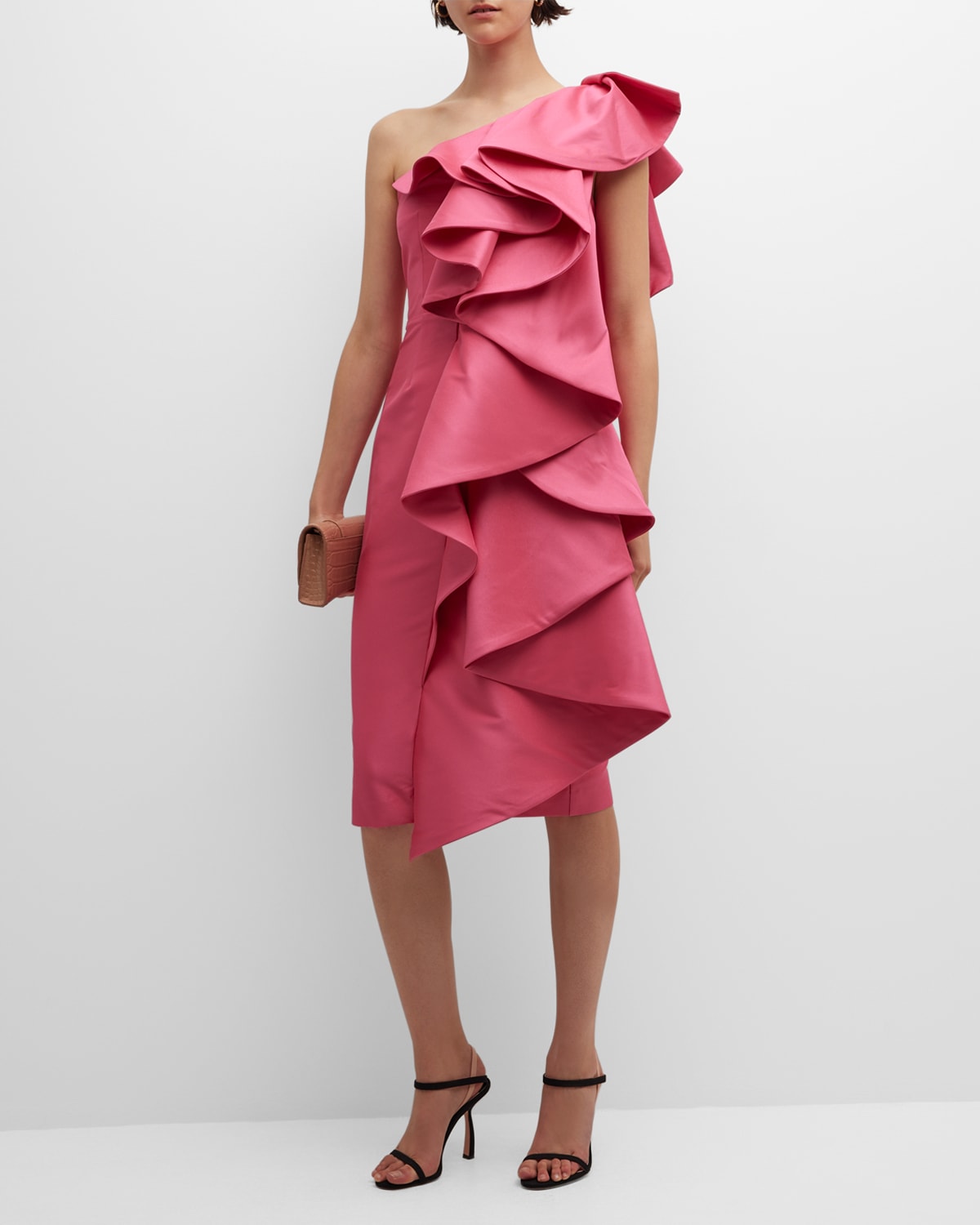 Badgley Mischka Collection One-Shoulder Ombre Ruffle Mini Dress ...
