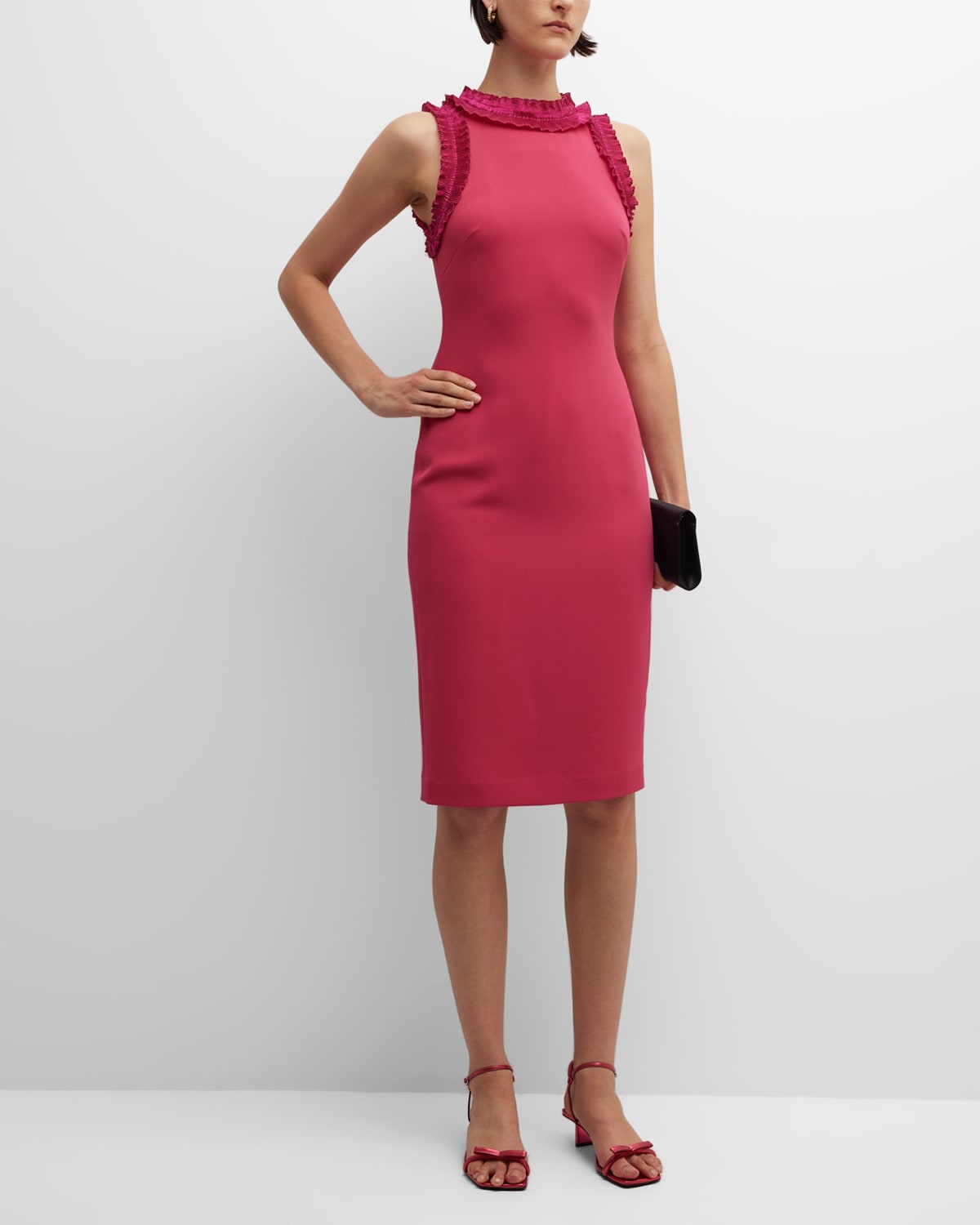 Badgley Mischka Collection Pleated Sleeveless Draped Midi Dress