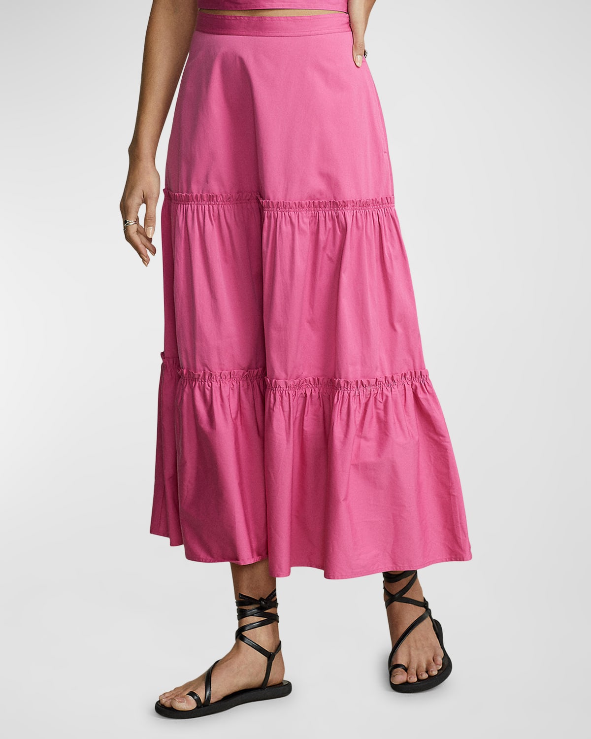 Polo Ralph Lauren Floral-Stripe Tiered Cotton Skirt | Neiman Marcus