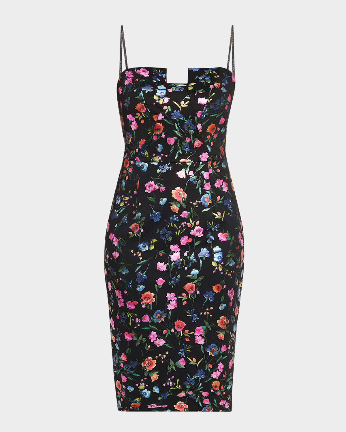 lena strapless floral-print midi sheath dress