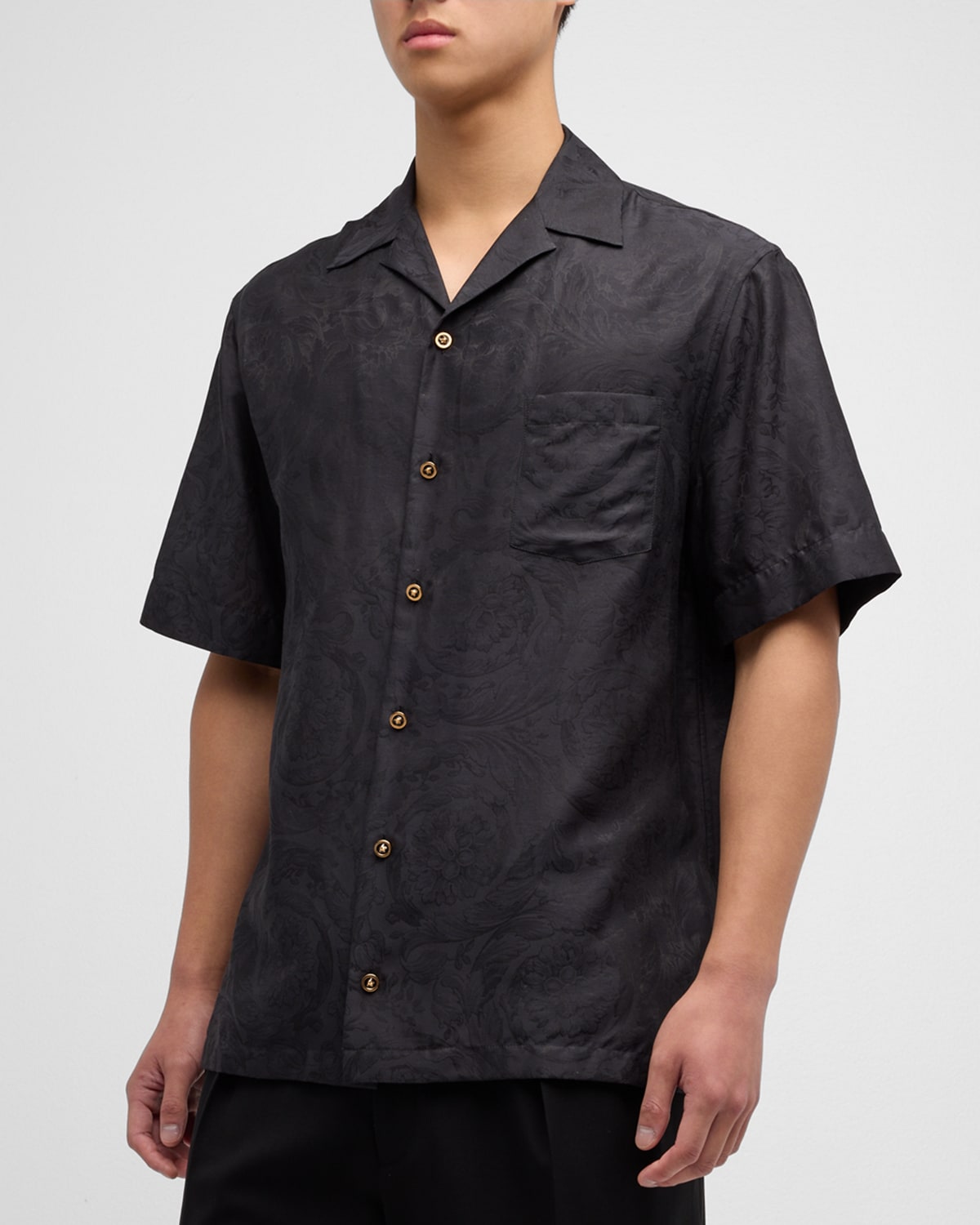 Versace Men's Barocco Silk Camp Shirt Neiman Marcus