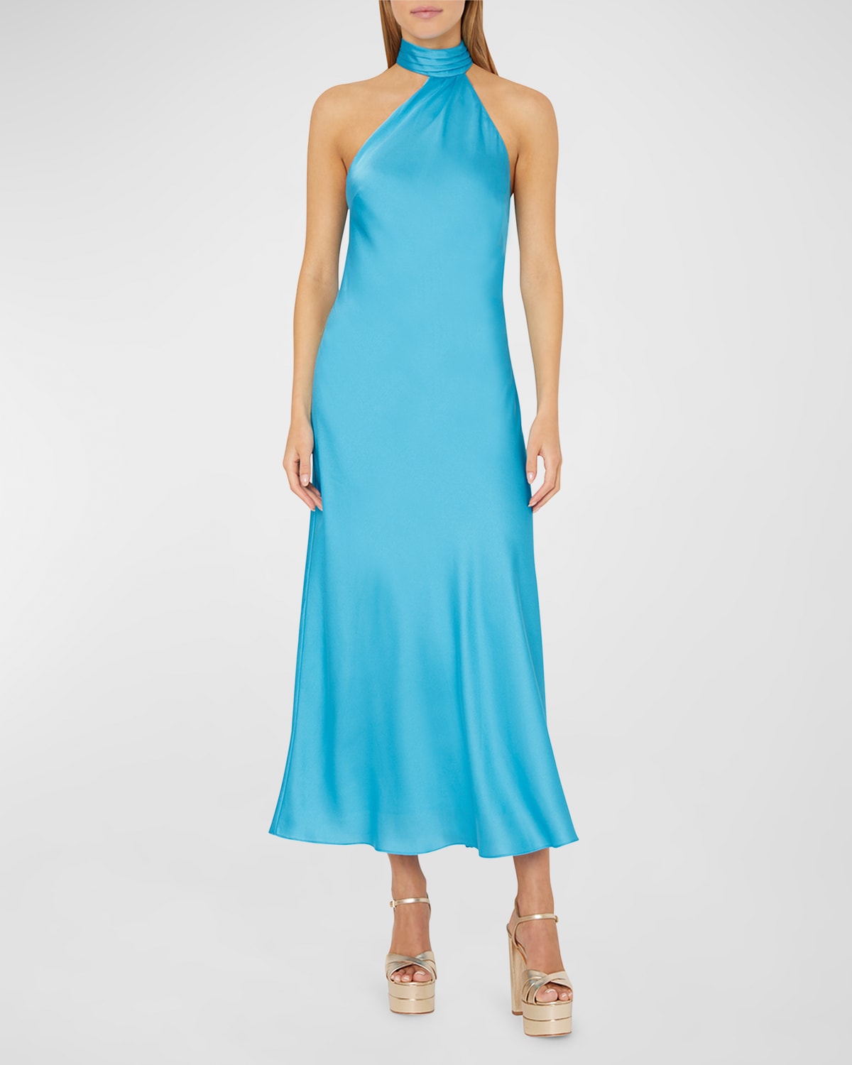 Galvan Sienna Halter Satin Midi Slip Dress | Neiman Marcus