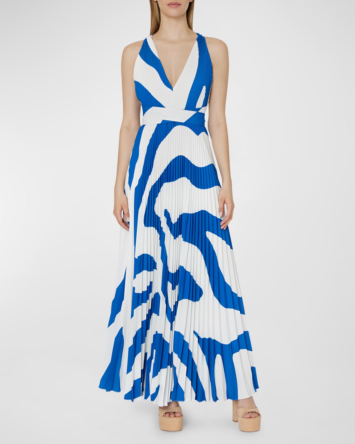 Milly Melina Pleated Zebra-Print Midi Dress | Neiman Marcus