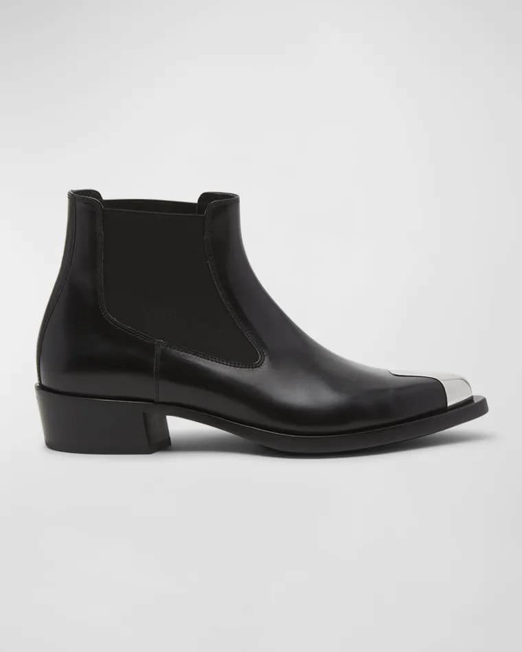 Alexander McQueen Men's Metal Pointed Toe Leather Zip Ankle Boots ...