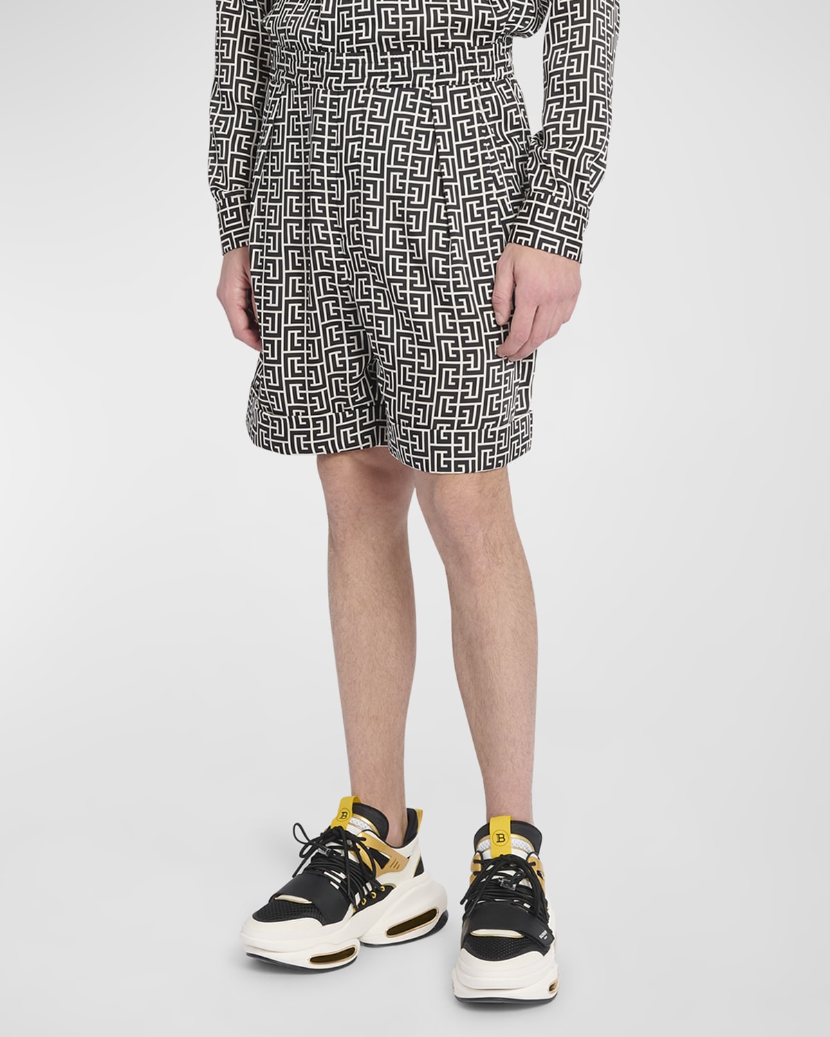 Balmain Men's Macro Monogram Pajama Shirt Neiman Marcus