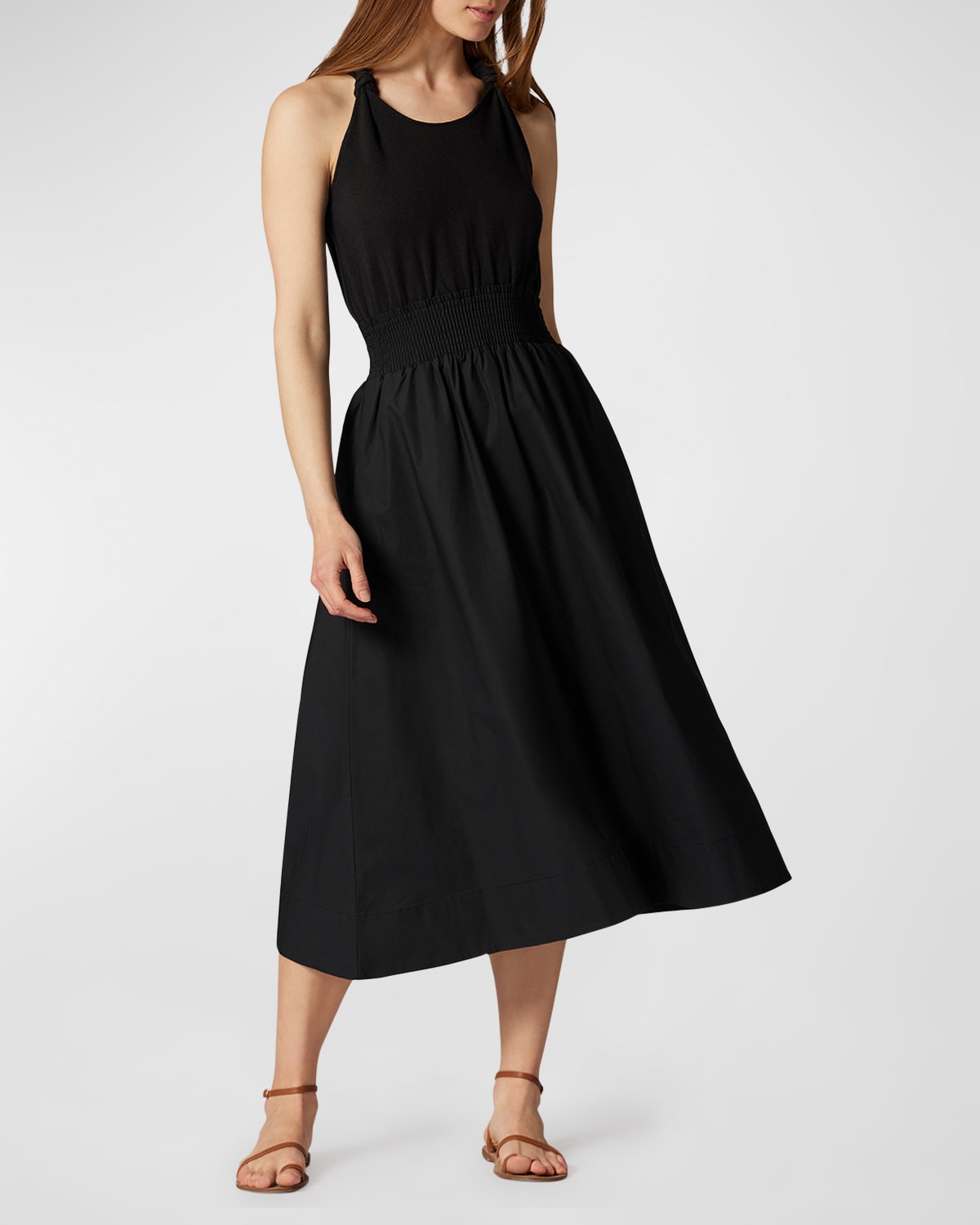 Emporio Armani Sleeveless Cape Poplin Midi Dress | Neiman Marcus