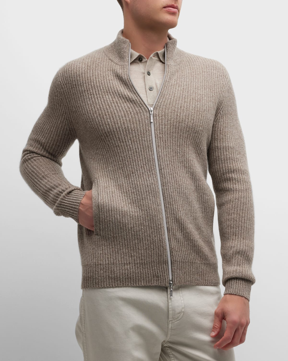 Neiman Marcus Men's CableKnit Cashmere FullZip Sweater Neiman Marcus
