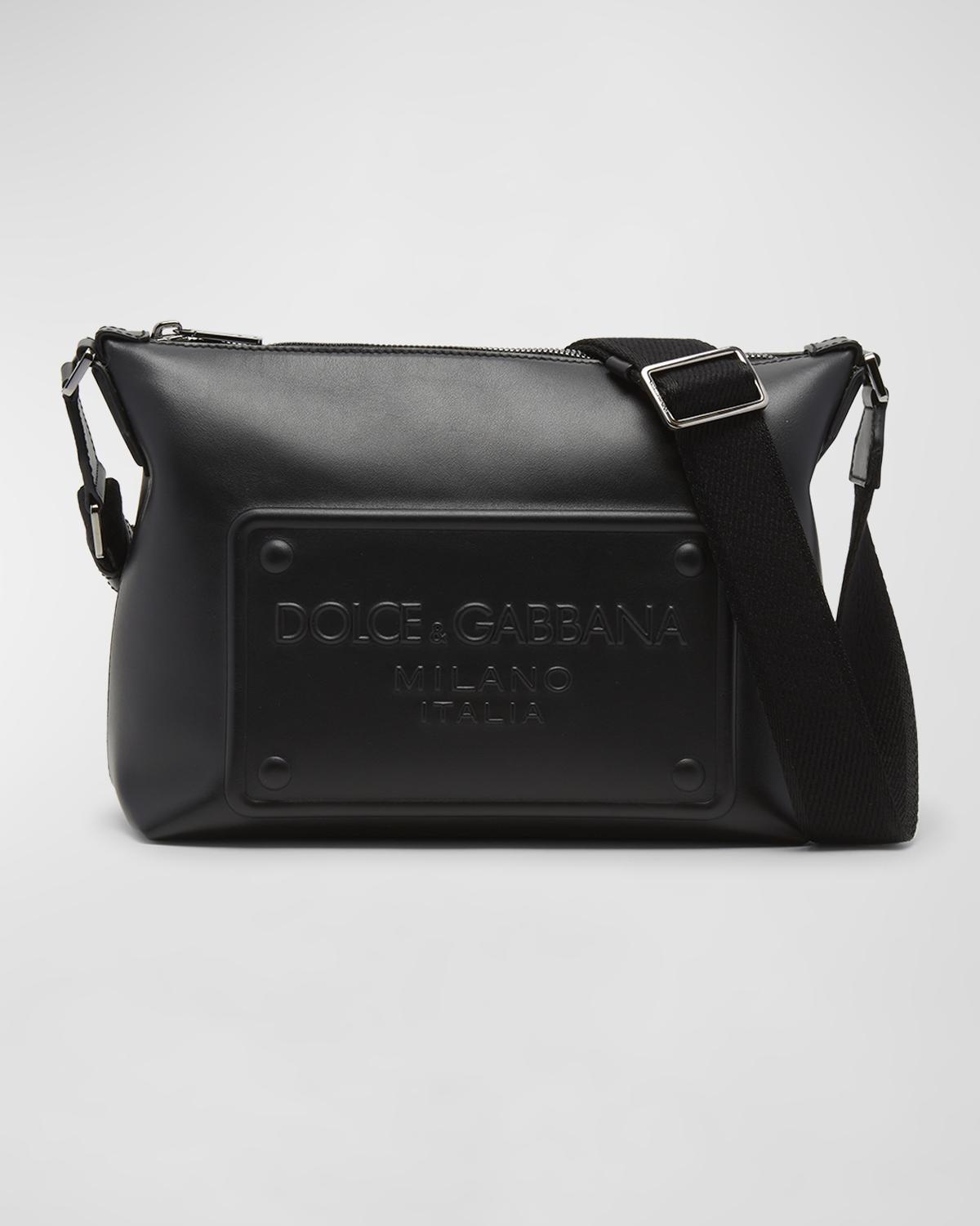 Dolce Gabbana Men s Embossed Plaque Leather Crossbody Bag Neiman Marcus