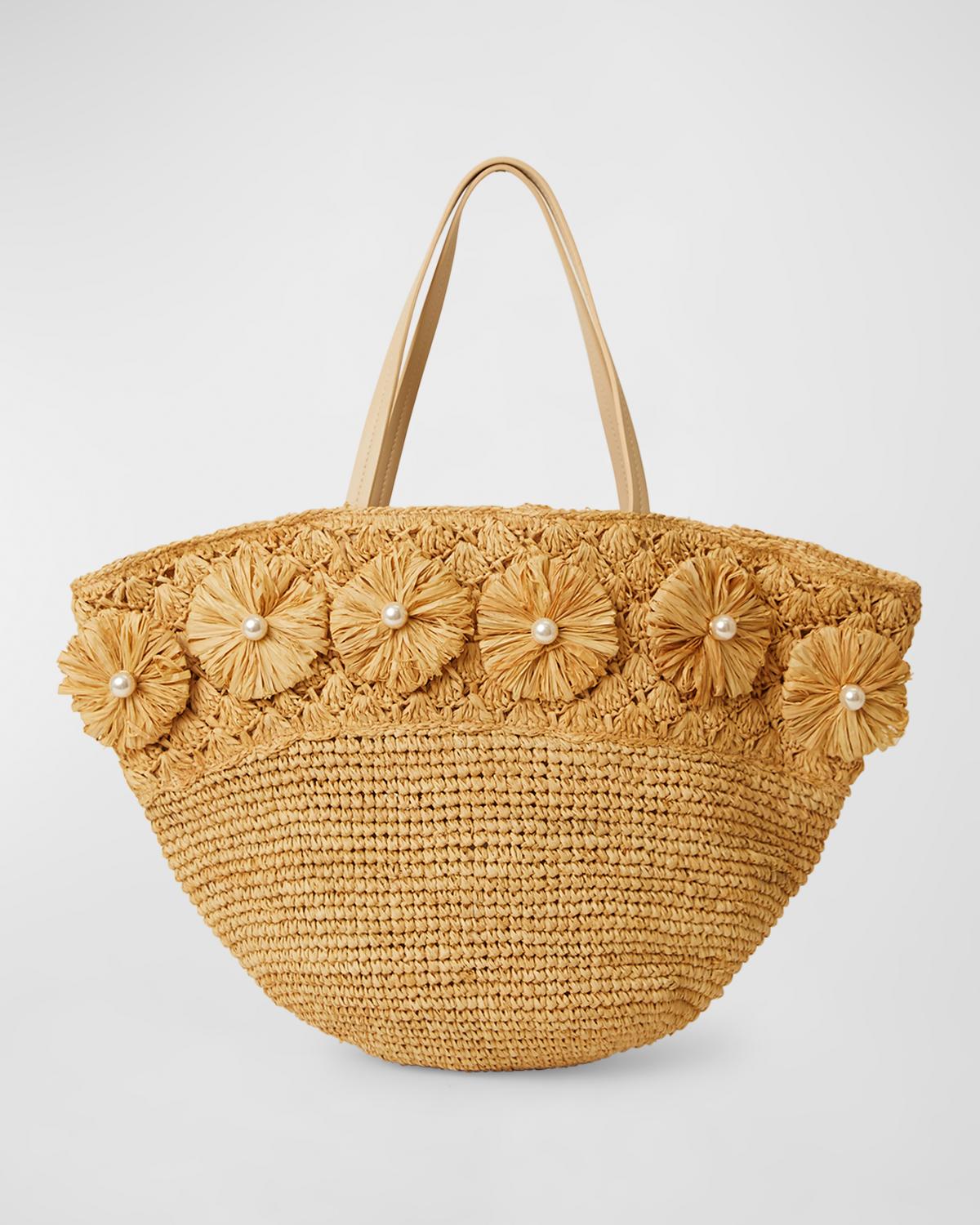BTB Los Angeles Luna Fringe Raffia Tote Bag | Neiman Marcus