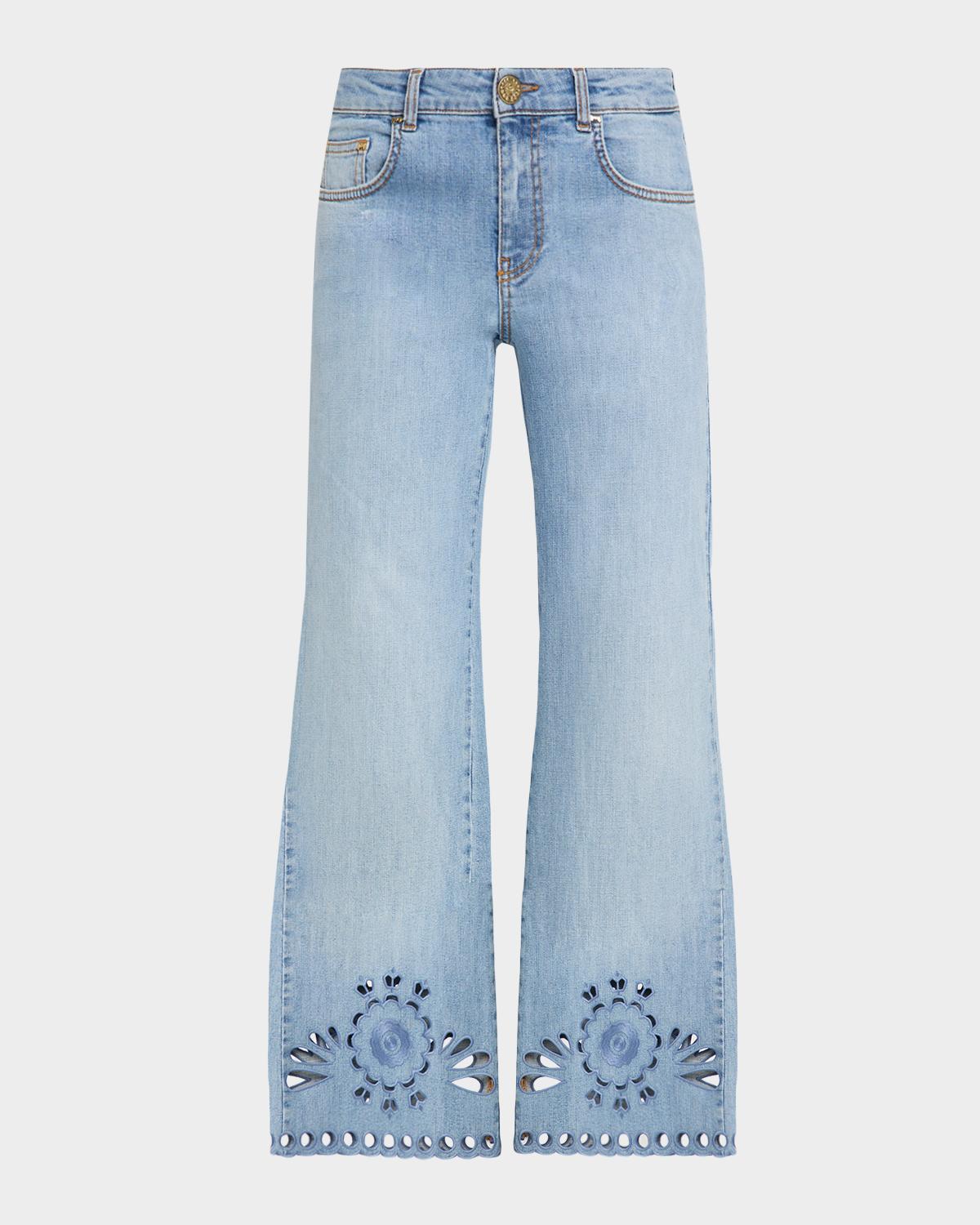 Wide-Leg Cutout Denim Pants