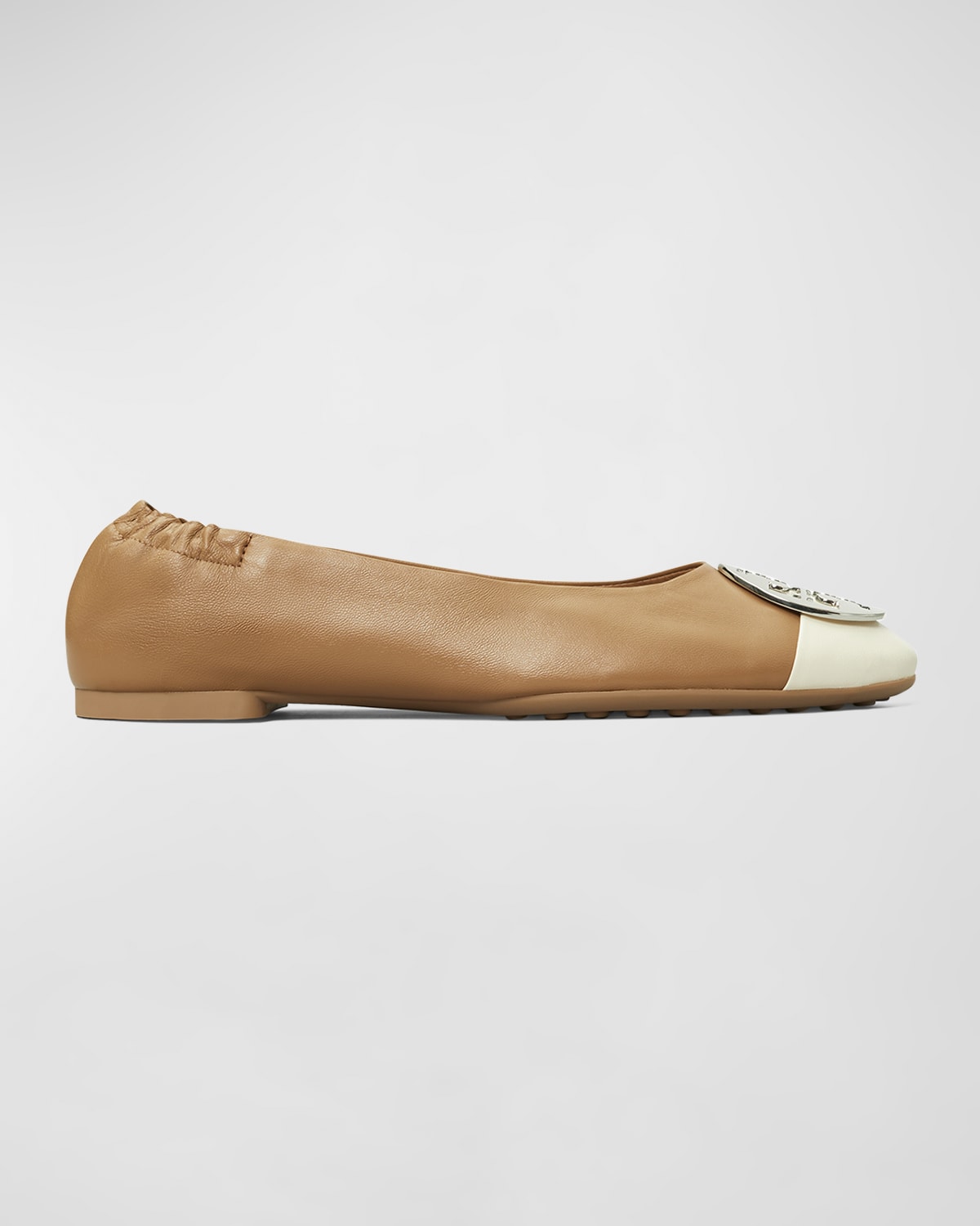 Tory Burch Mixed Leather Cap-Toe Ballerina Flats | Neiman Marcus