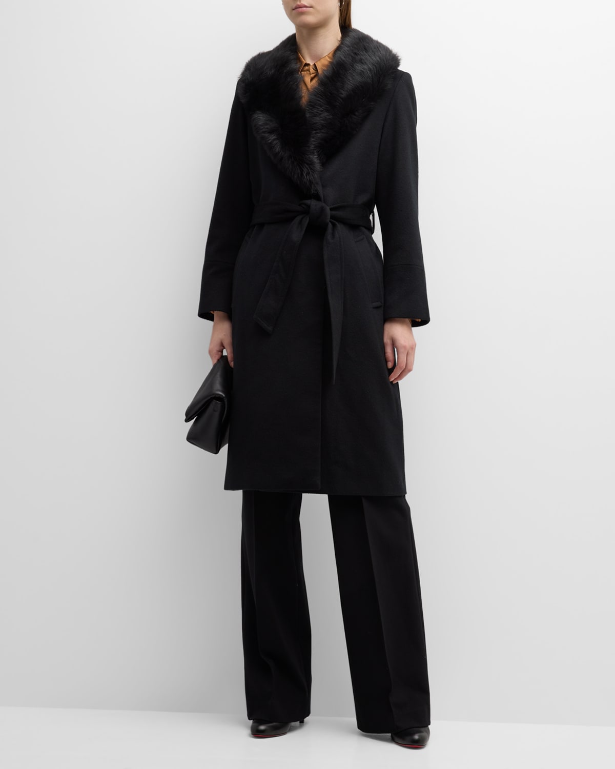 Sofia Cashmere Cashmere Belted Cape Coat with Shearling Collar | Neiman ...