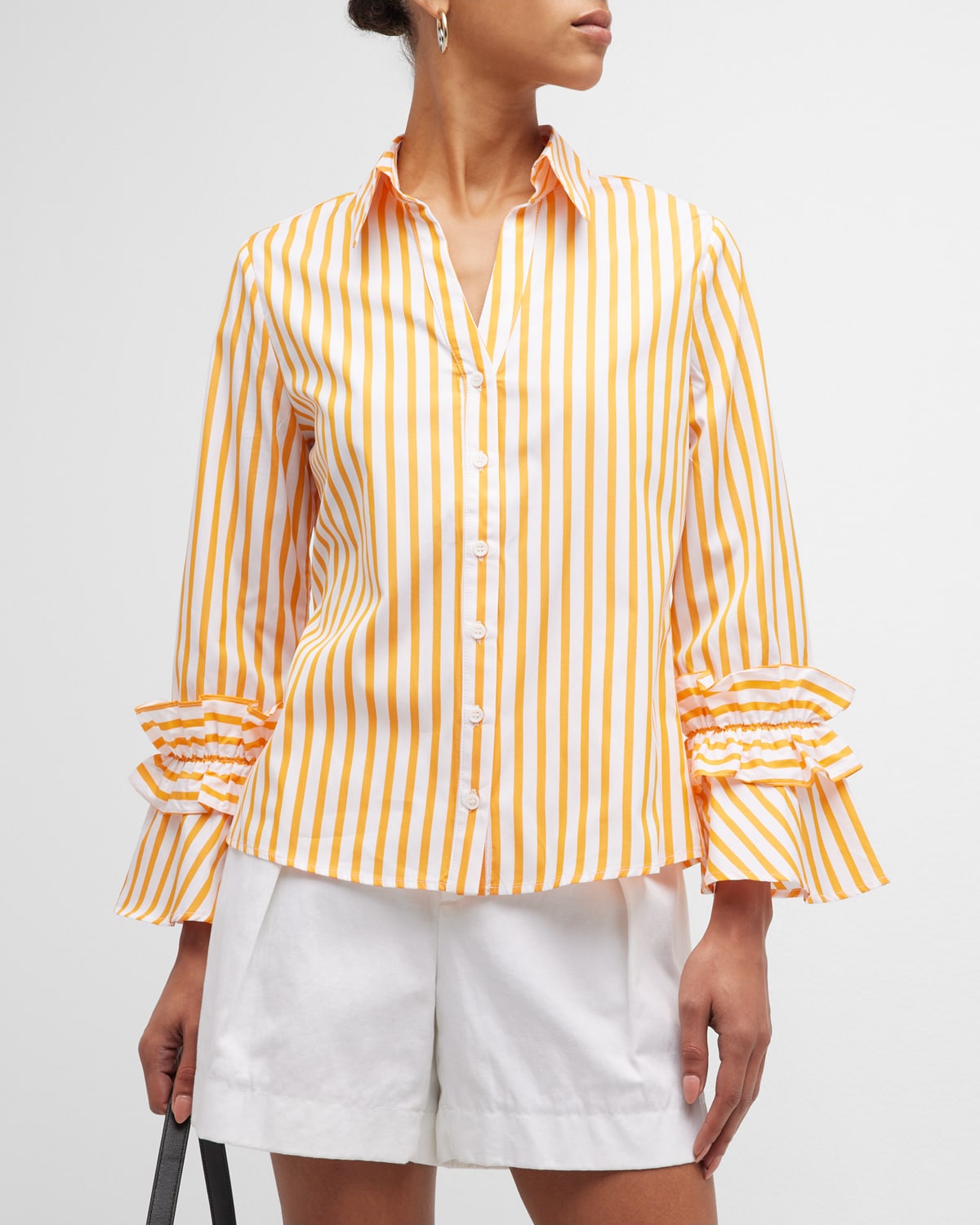 Shelly Cotton Ruffle Trim Top - Beige