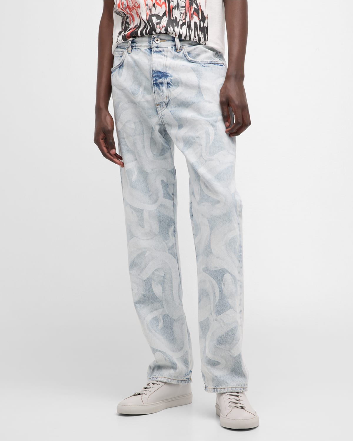 PURPLE Men's Bandana-Print Light Indigo Denim Jeans | Neiman Marcus