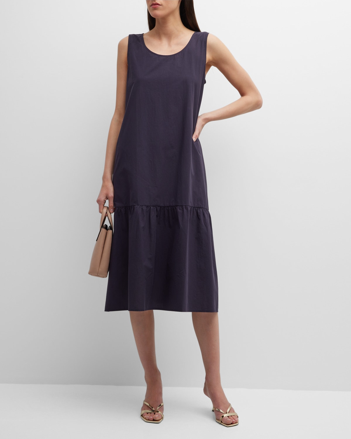Eileen Fisher Missy Crushed Cupro Sleeveless ScoopNeck Midi Dress Neiman Marcus