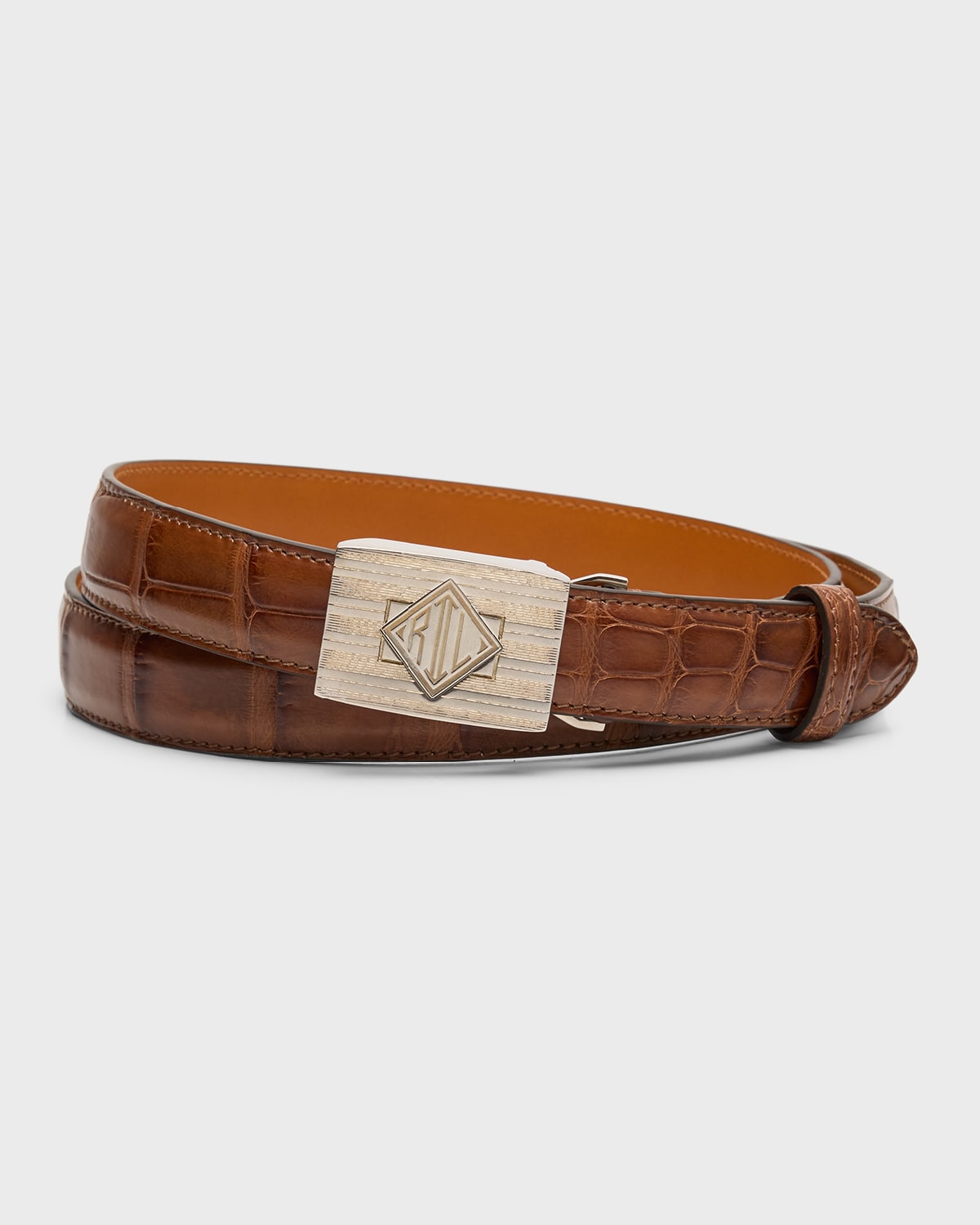 Giorgio Armani Men's Monogram-Buckle Leather Belt | Neiman Marcus