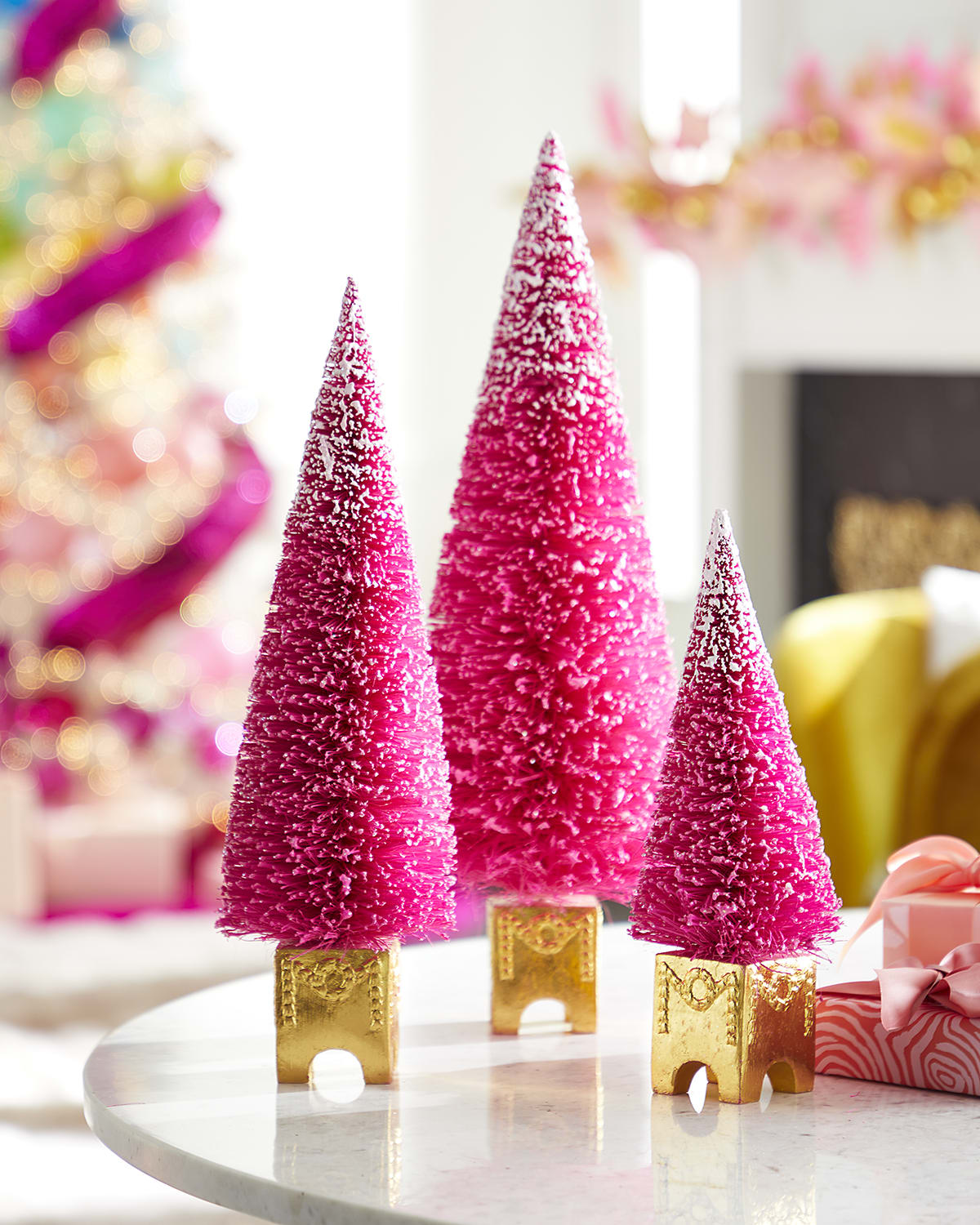 Glitterville French Frosted Light Pink Sisal Trees, Set of 3 Neiman Marcus
