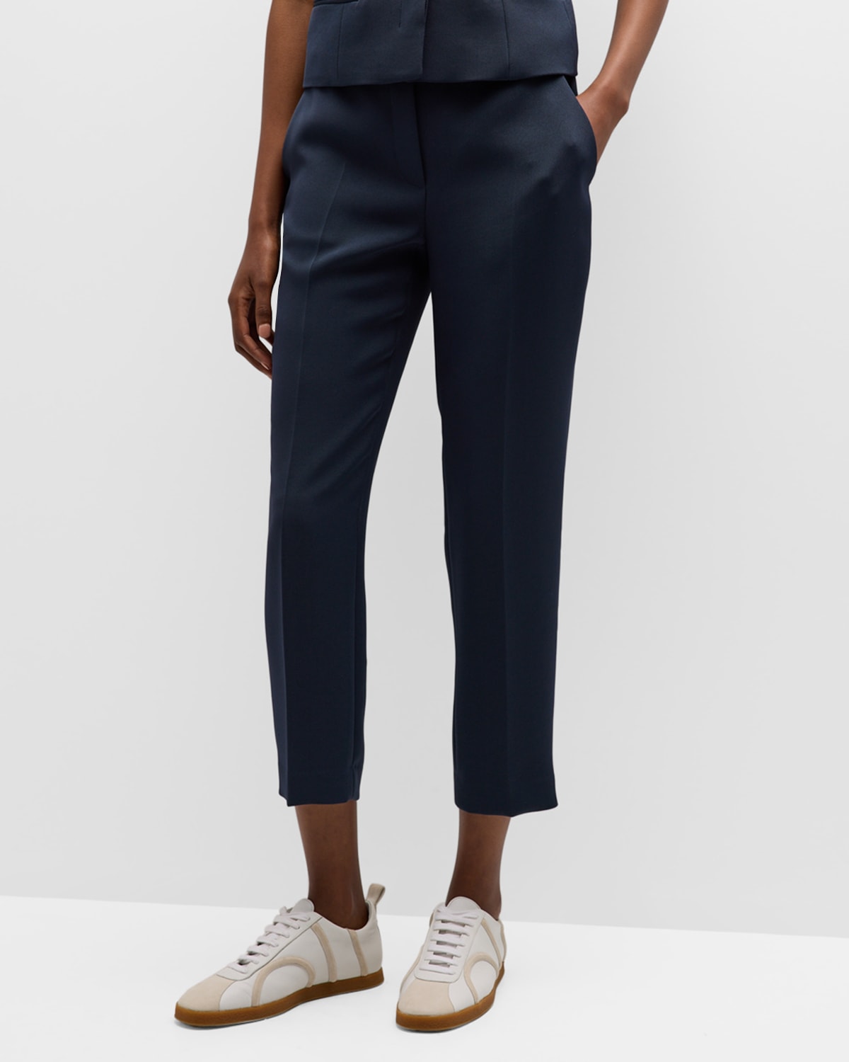 Theory Oxford Crepe Wide Leg Pull On Pants Neiman Marcus 5189