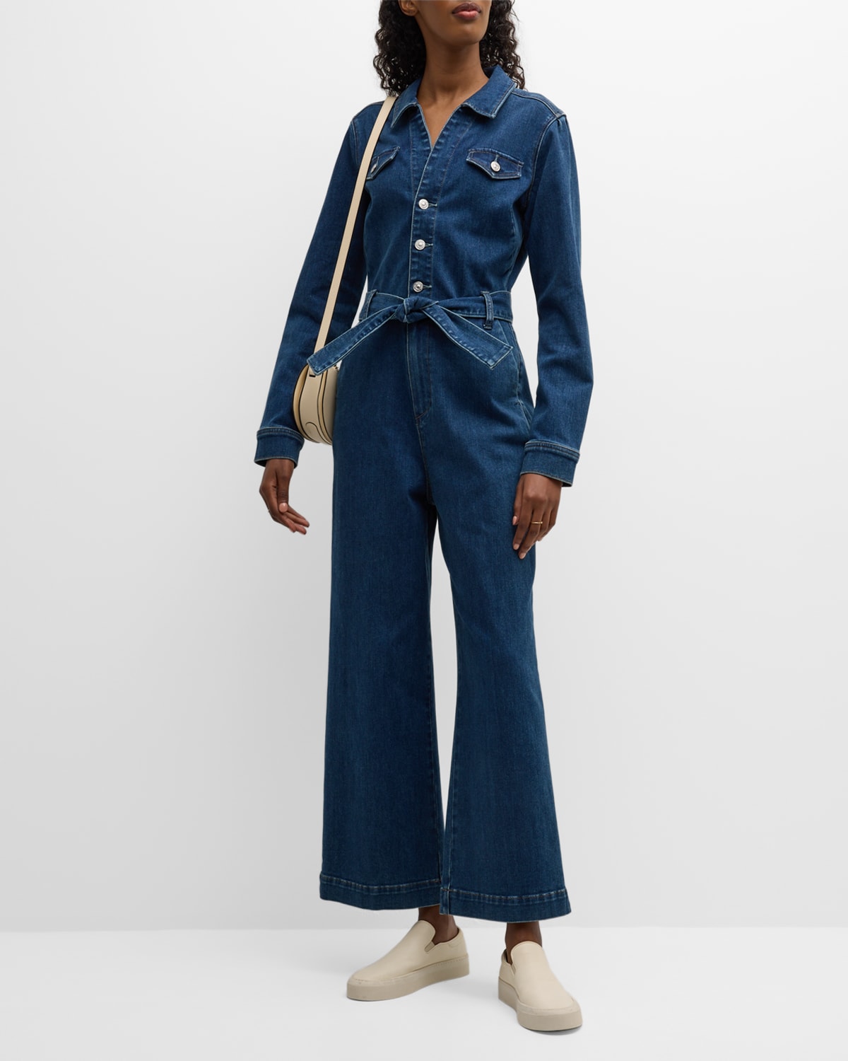 PAIGE Anessa Belted Denim Mini Shirtdress | Neiman Marcus