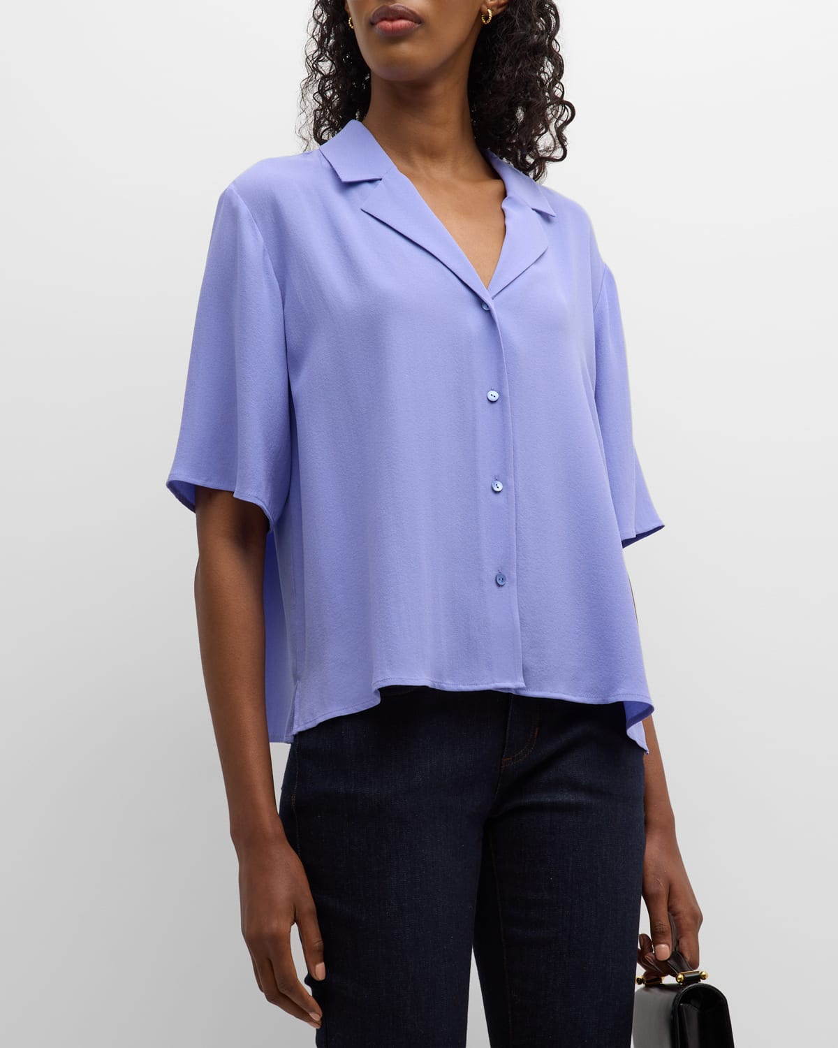 Eileen Fisher Missy Silk Crepe ButtonFront Shirt Neiman Marcus