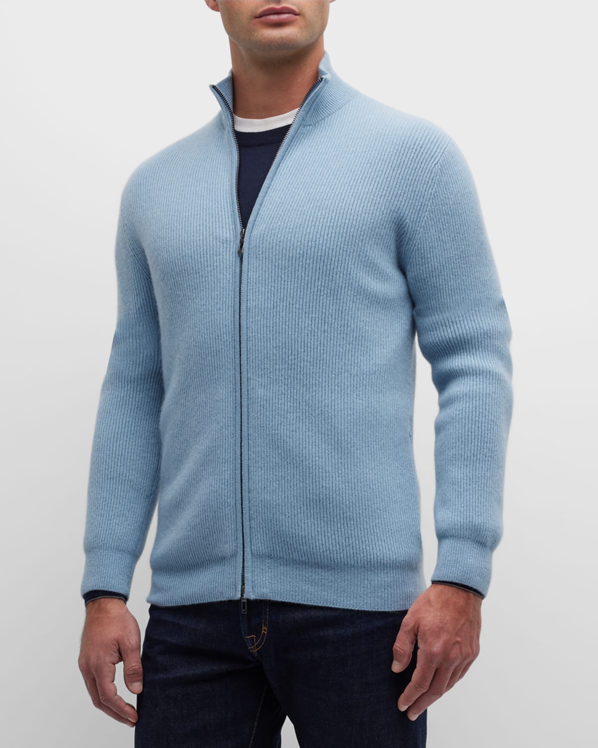 Neiman Marcus Cashmere Collection Men's Recycled Cashmere FullZip