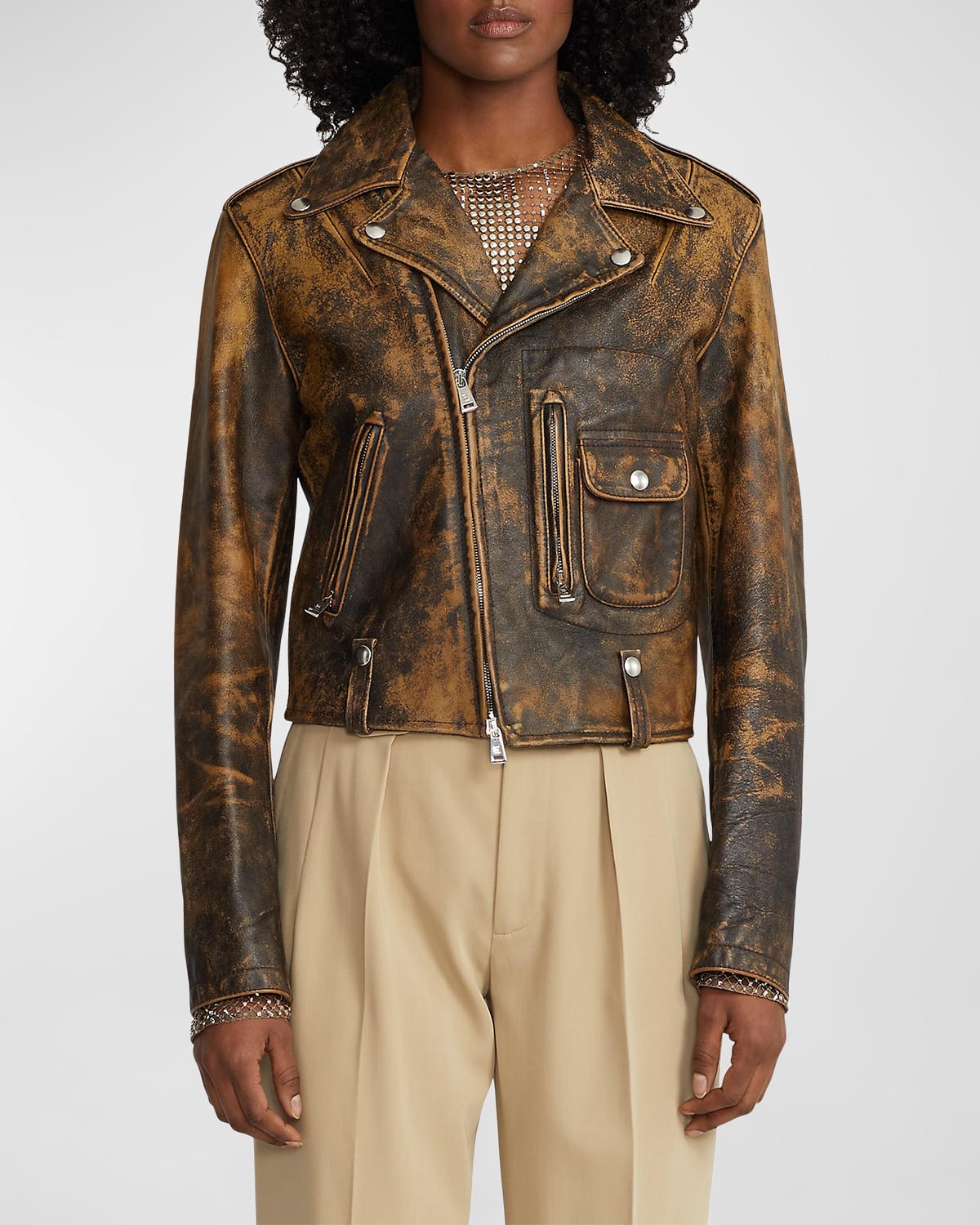 Vince ZipFront Leather Moto Jacket Neiman Marcus