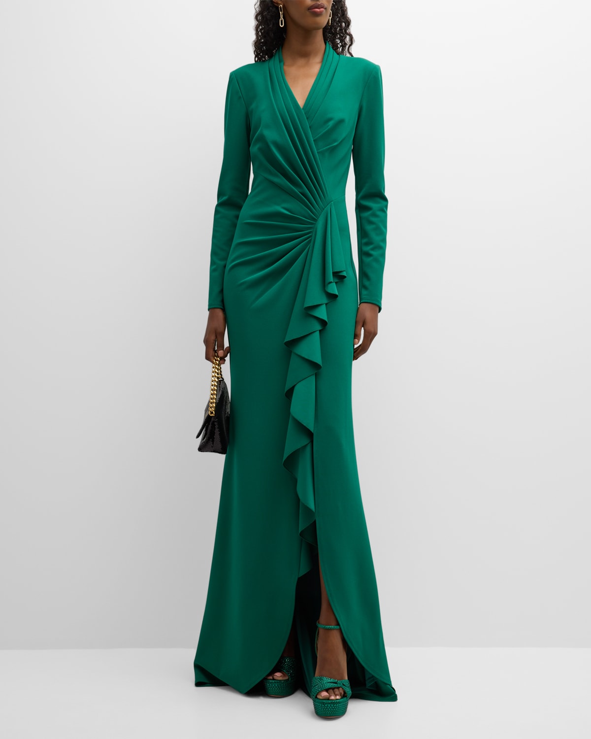 Tadashi Shoji Long-Sleeve Sequin A-Line Gown | Neiman Marcus