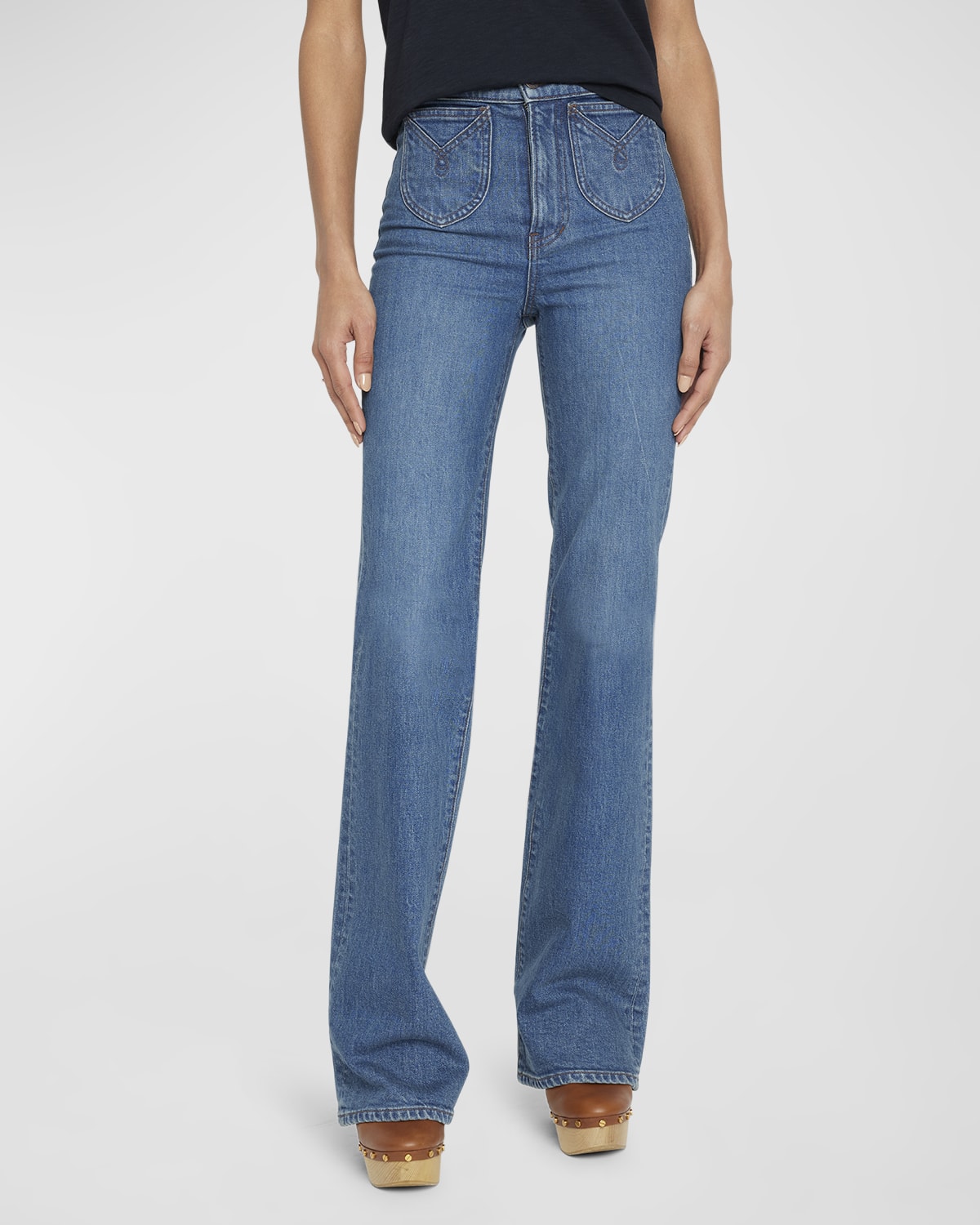Veronica Beard Jeans Crosbie Wide-Leg Patch Pocket Jeans | Neiman Marcus