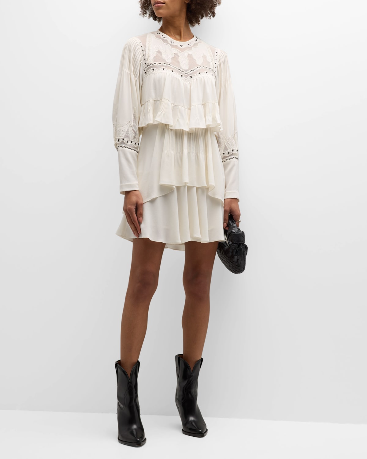 Alice + Olivia Loryn Embroidered Long Sleeve Tiered Mini Dress | Neiman ...