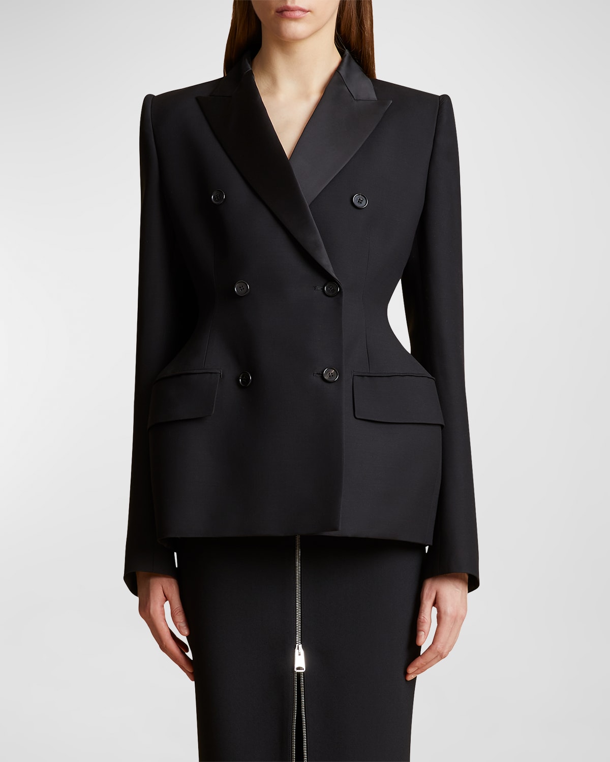 Khaite Martu Double-Breasted Leather Blazer Jacket | Neiman Marcus