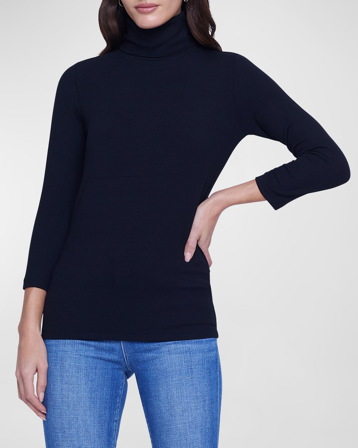 L'Agence Reeves Ribbed Button-Detail Turtleneck | Neiman Marcus
