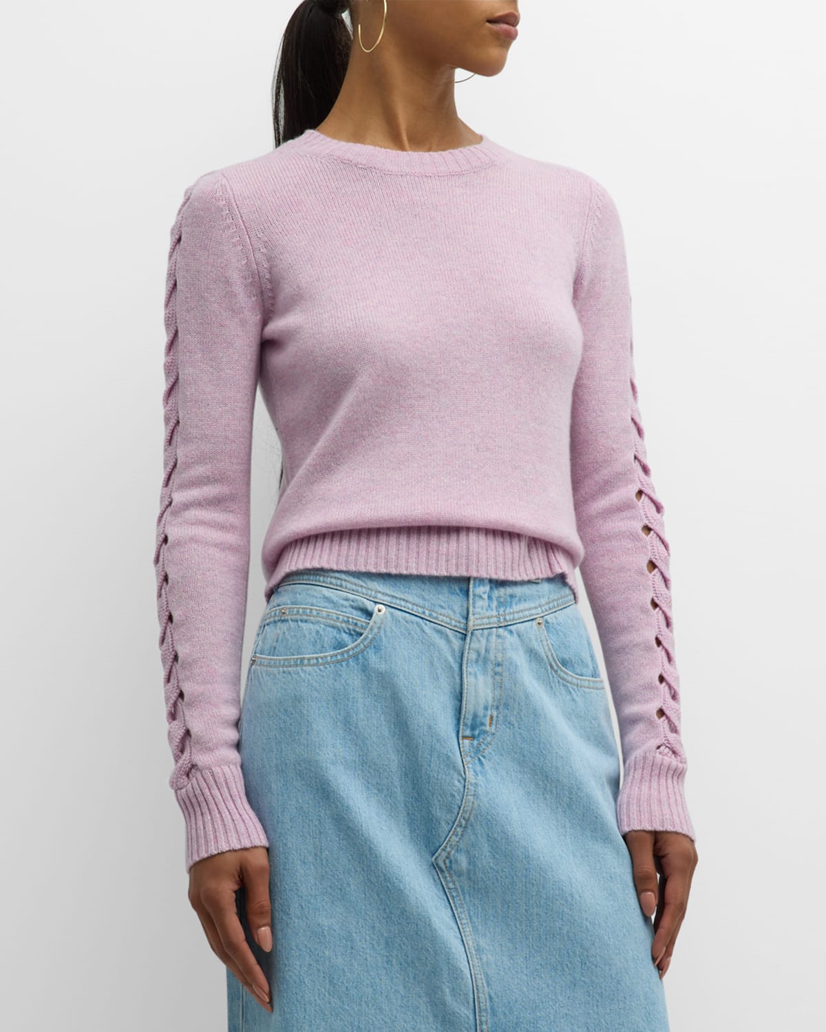 Autumn Cashmere Cashmere-Silk Ribbed Crewneck Sweater | Neiman Marcus