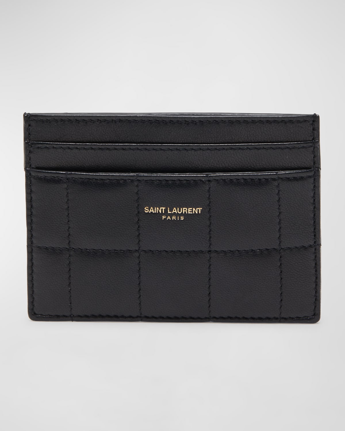 Saint Laurent Business Card Holder with Flap in Grain de Poudre-Embossed Leather - Grey - Men