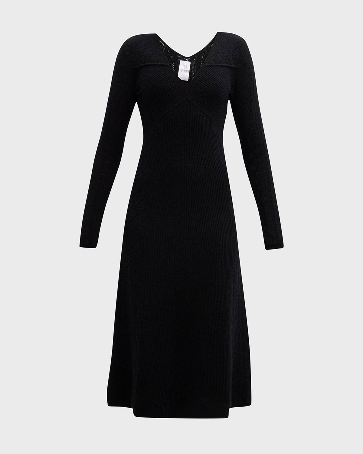 TSE Cashmere Mixed-Stitch A-Line Midi Dress