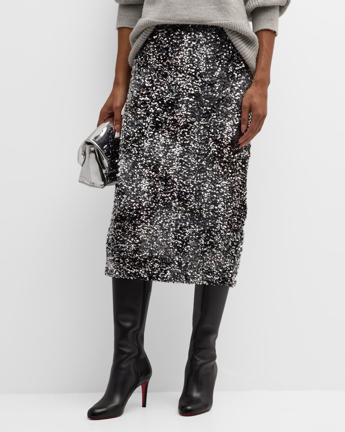 Milly Adley Straight Sequin Midi Skirt | Neiman Marcus
