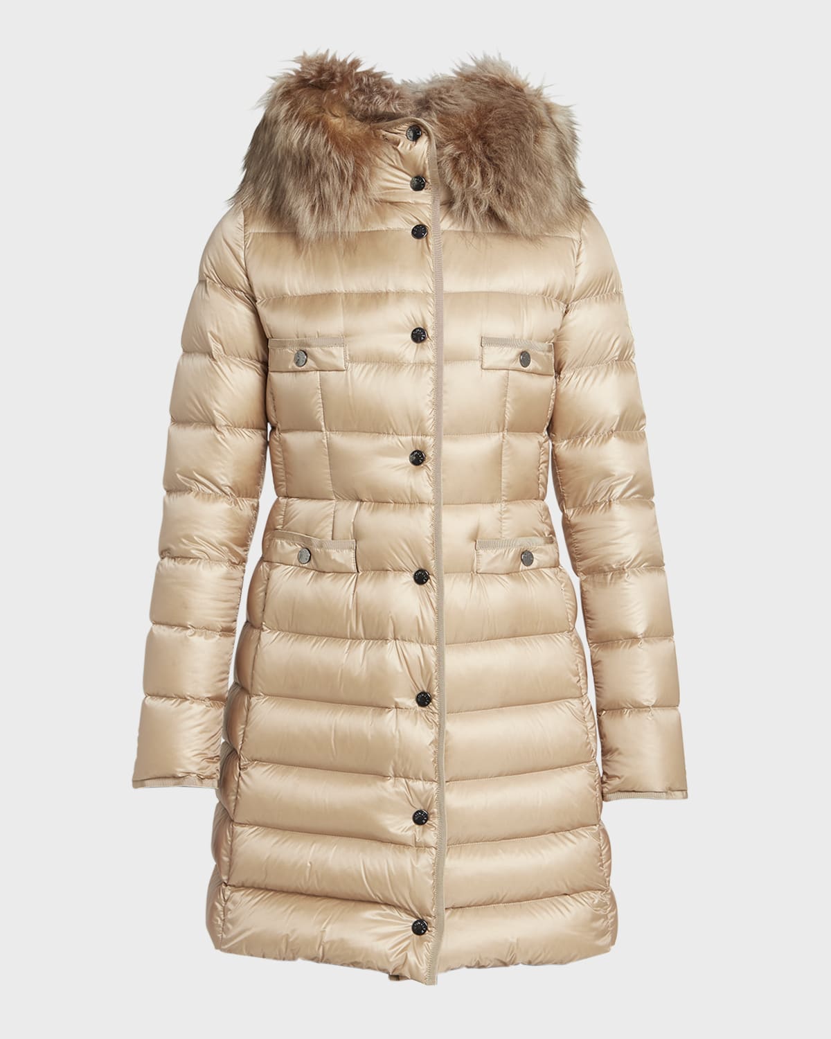Moncler Chandre Long Puffer Coat with Shearling Trim Neiman Marcus