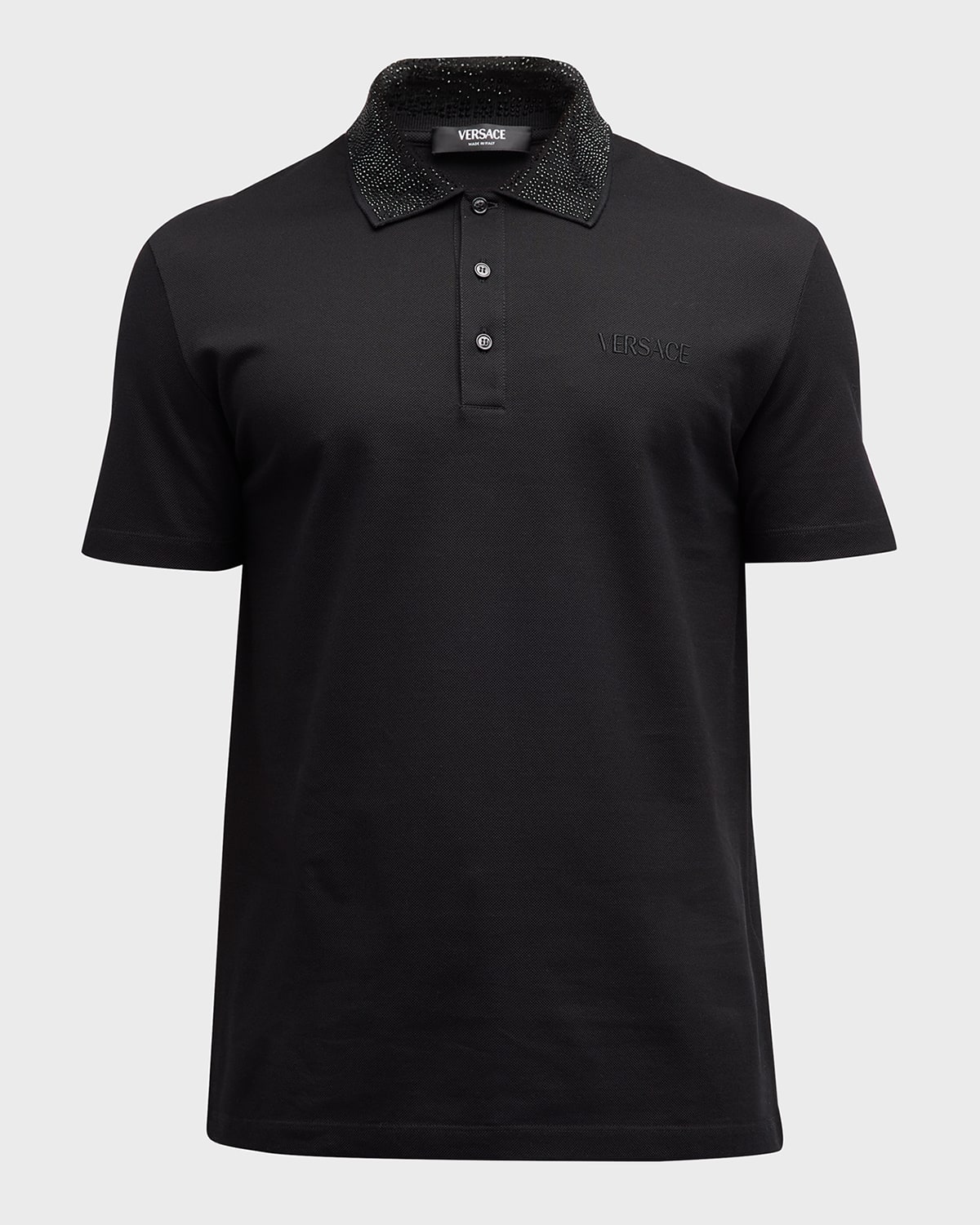 Versace Men's Knit Polo Shirt w/ Studded Collar | Neiman Marcus