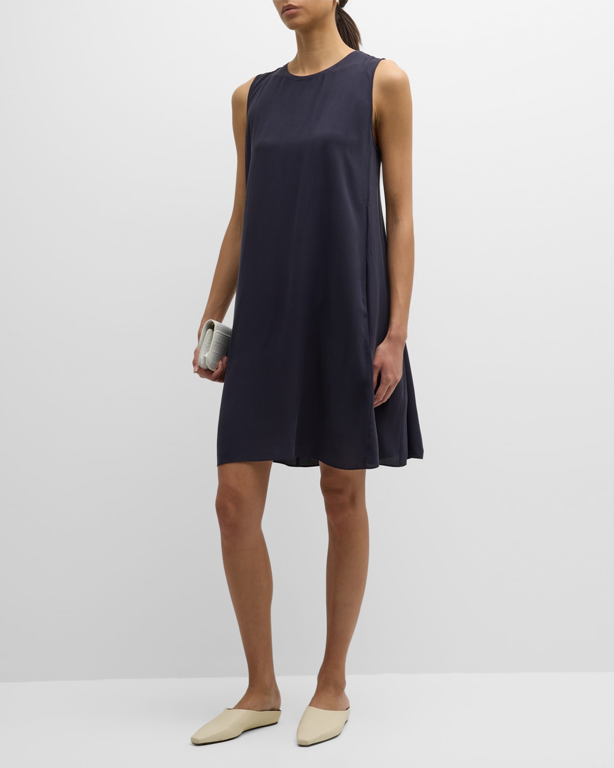 Eileen Fisher Long-Sleeve Velvet Mini Shift Dress | Neiman Marcus