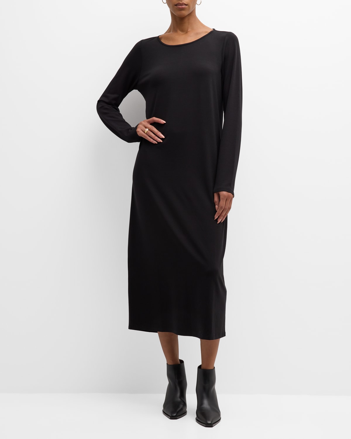 eileen fisher scoop neck jersey midi dress Eileen Fisher Plus Size Stretch Jersey Knit Round Neck Sleeveless Oval Midi Dress, Womens, 3X, Watermelon